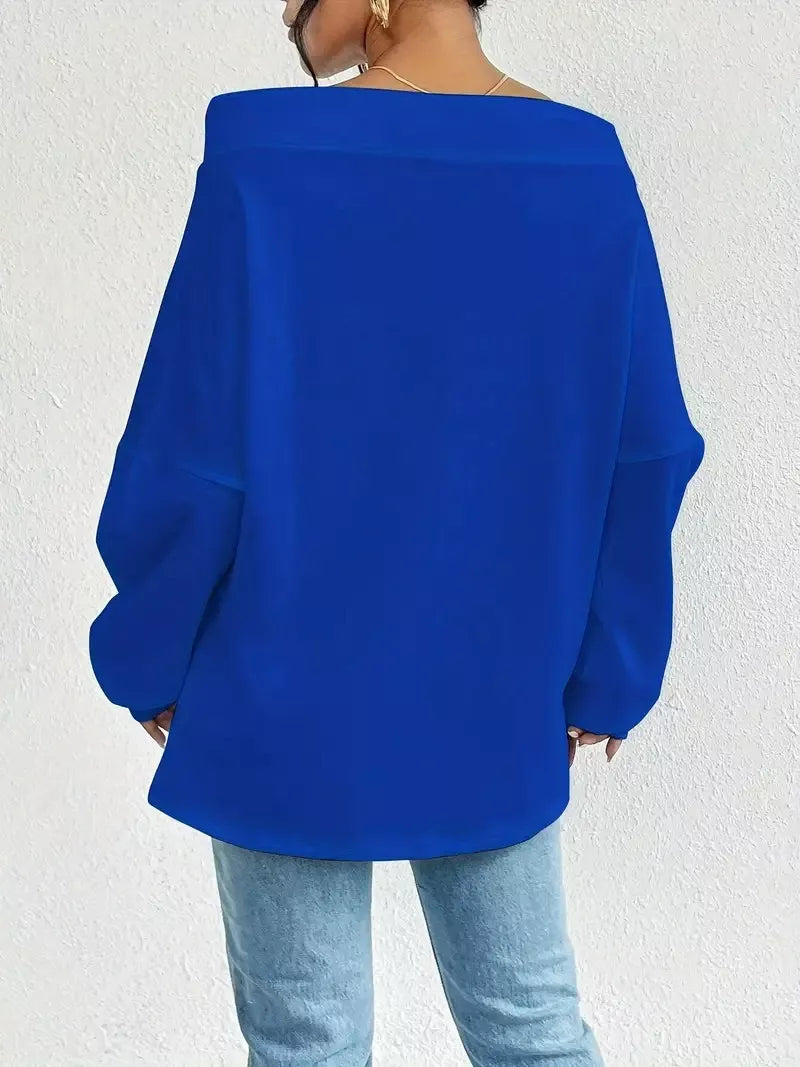 Off-Shoulder Drawstring Sweatshirt