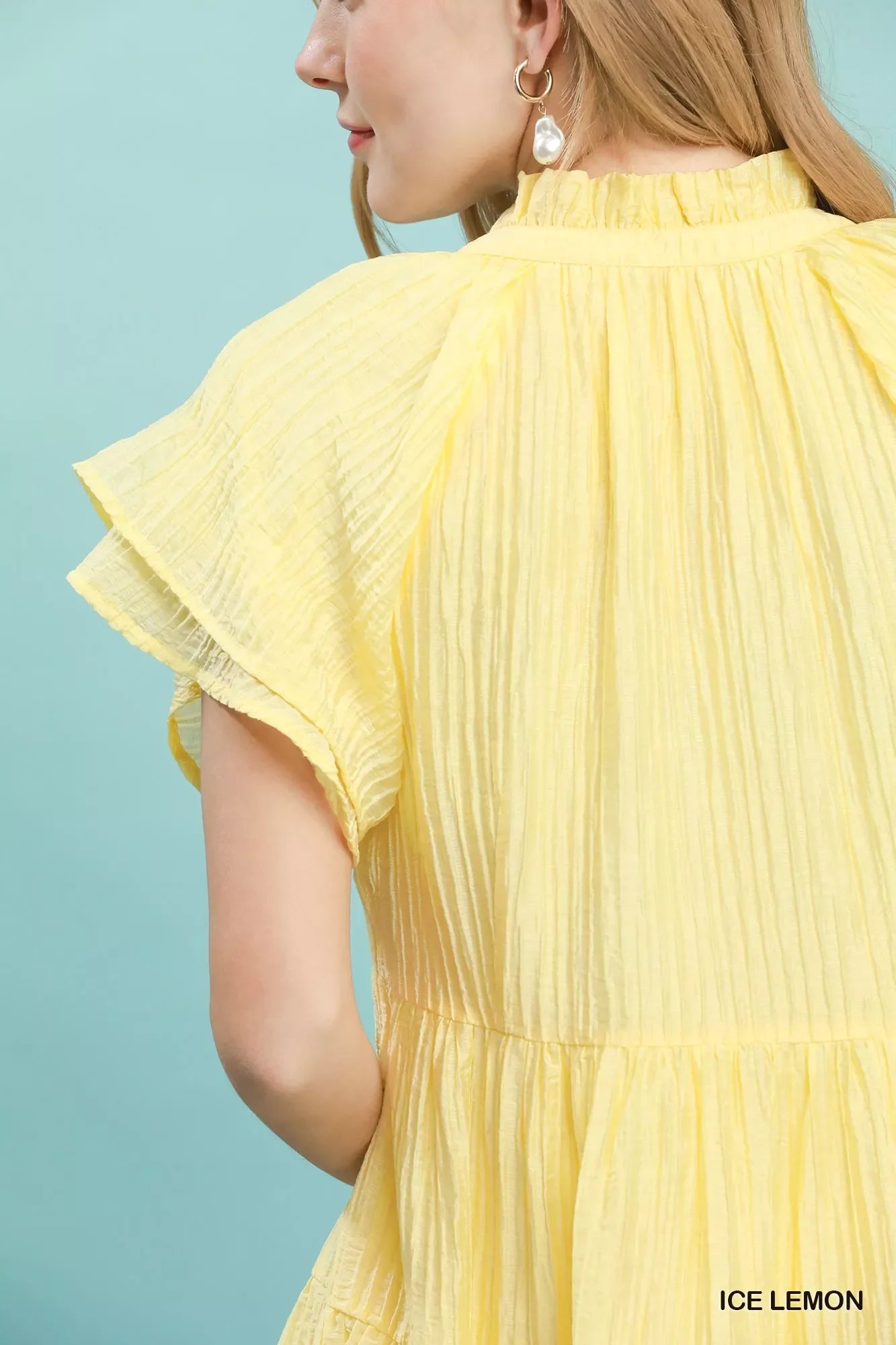 Umgee Tiered Ruffle Sleeve Textured Mini Dress
