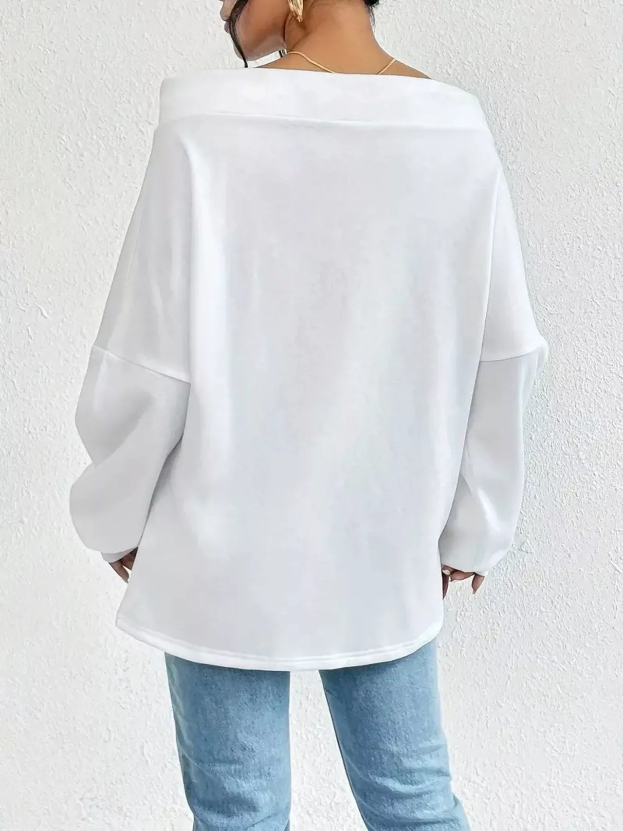 Off-Shoulder Drawstring Sweatshirt