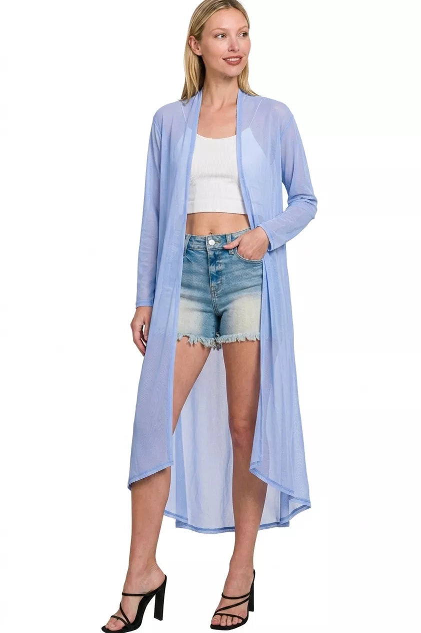 Zenana Mesh Open Front Cardigan