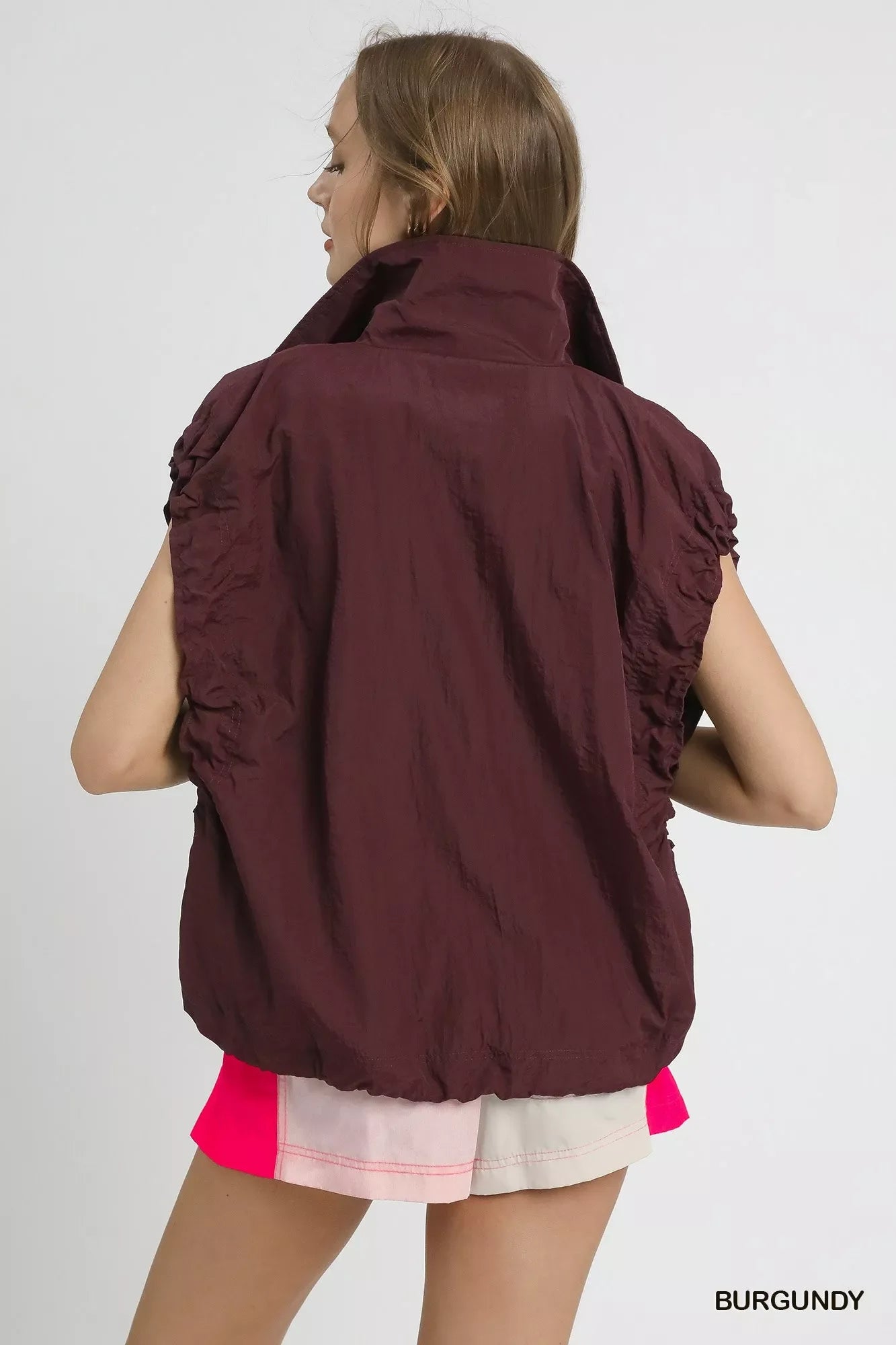 Umgee Drawstring Hem Nylon Vest with Pockets