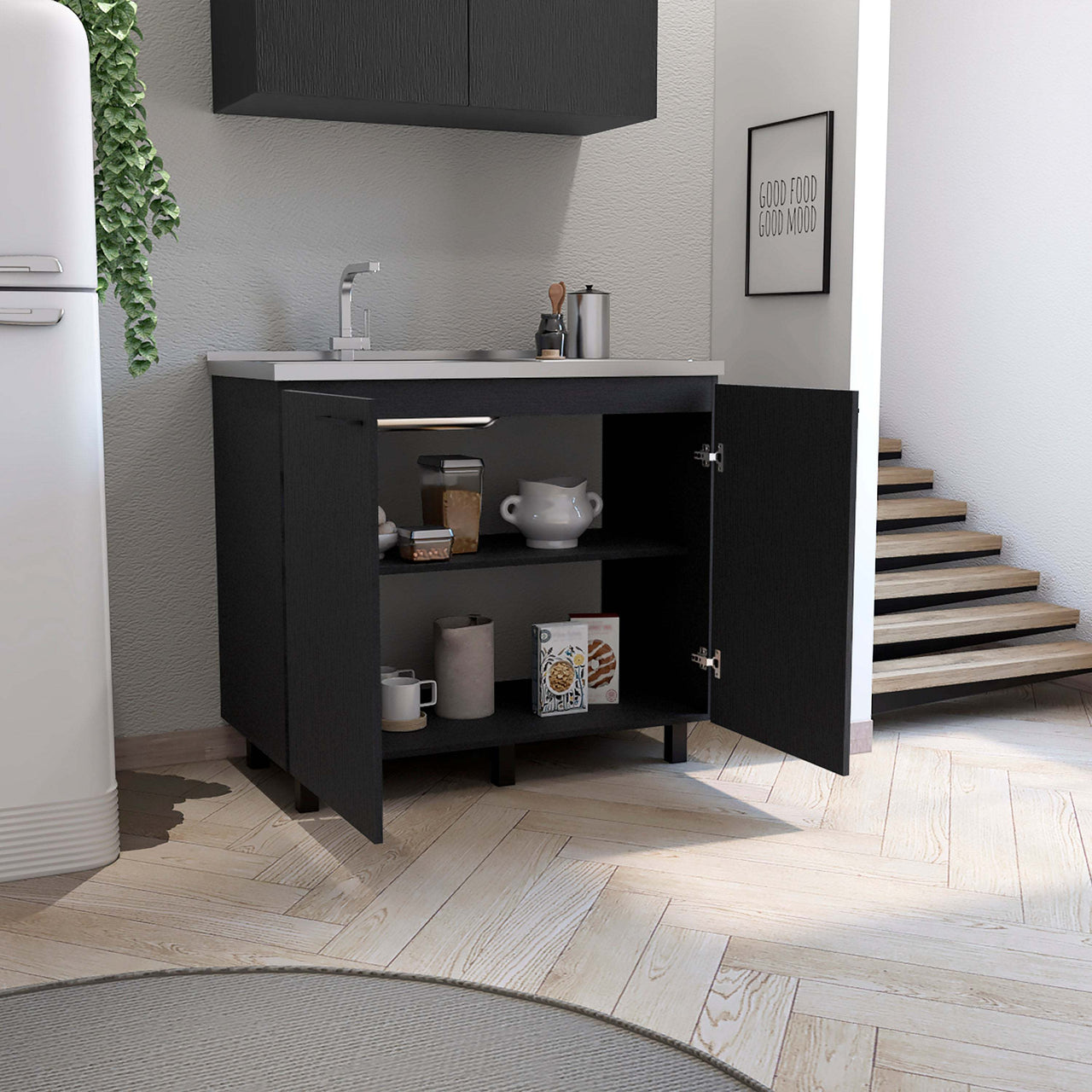 Napoles 2 Utility Sink with Cabinet, Stainless Steel Countertop, Interior Shelf - Wenge
