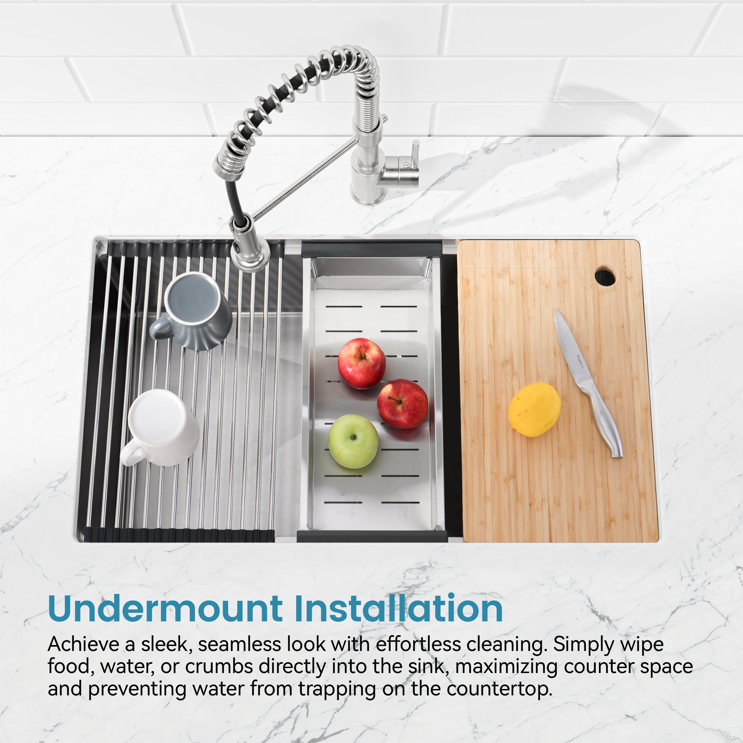 Stainless Steel Kitchen Sink, 30″x19″ Single Bowl, Undermount Handmade Sink in Brushed, with Cutting Board, Colander
