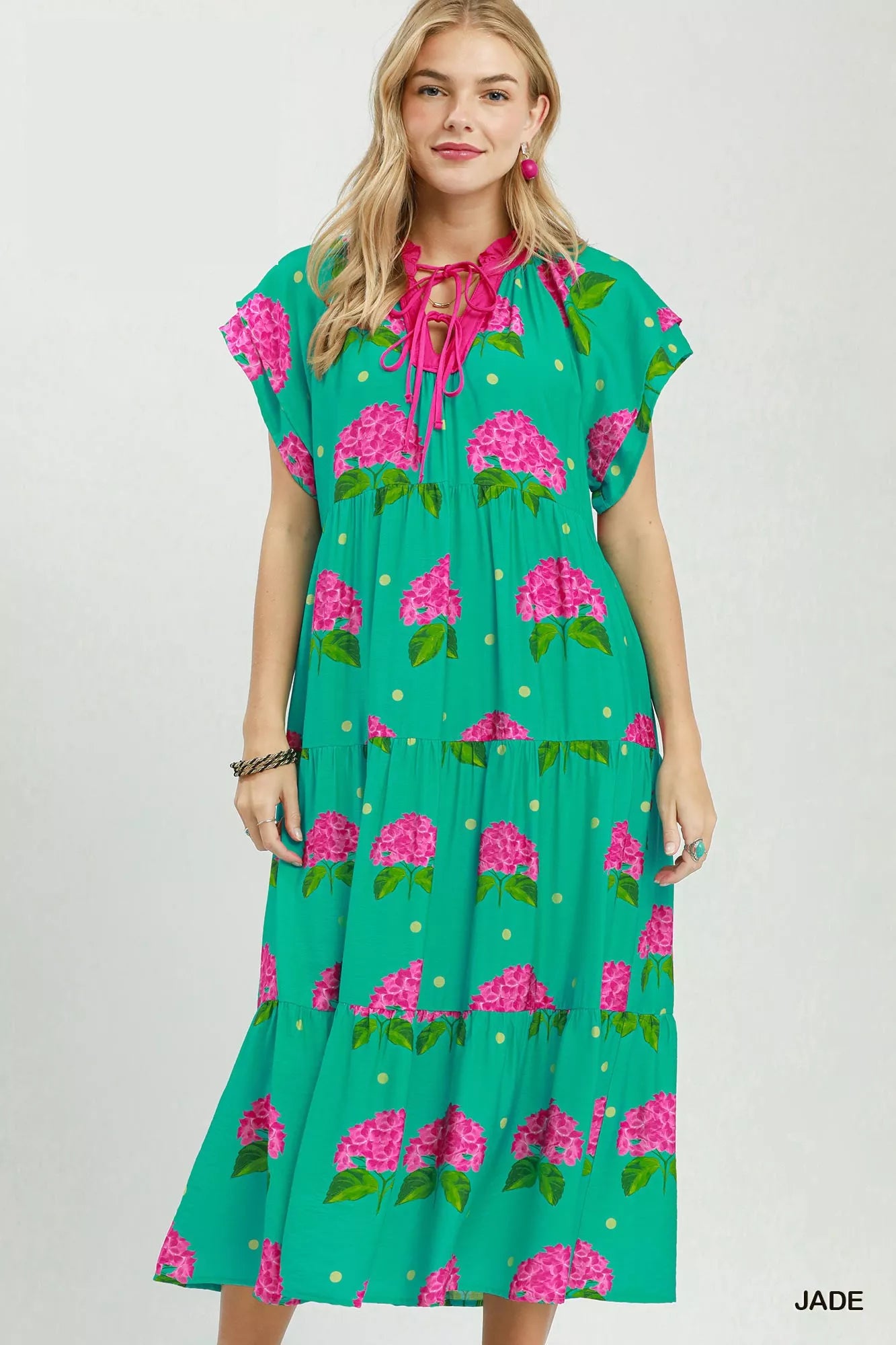 Umgee Hydrangea Print Tiered Midi Dress