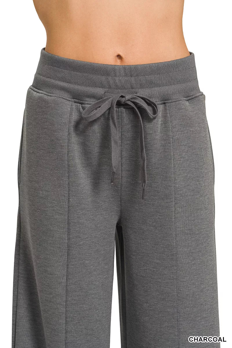 Zenana Scuba Collared Short Sleeve Pullover & Center Seam Pants Set