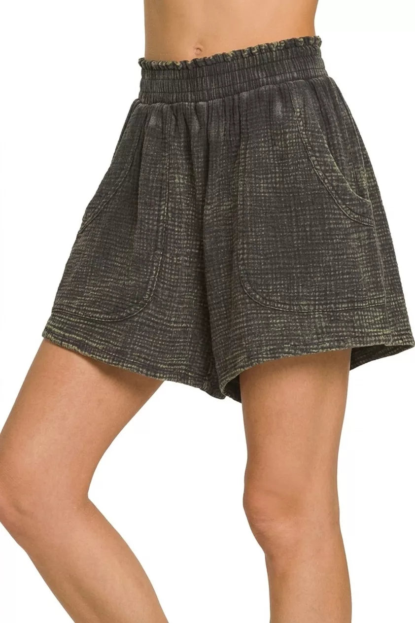 Zenana Washed Double Gauze Shorts