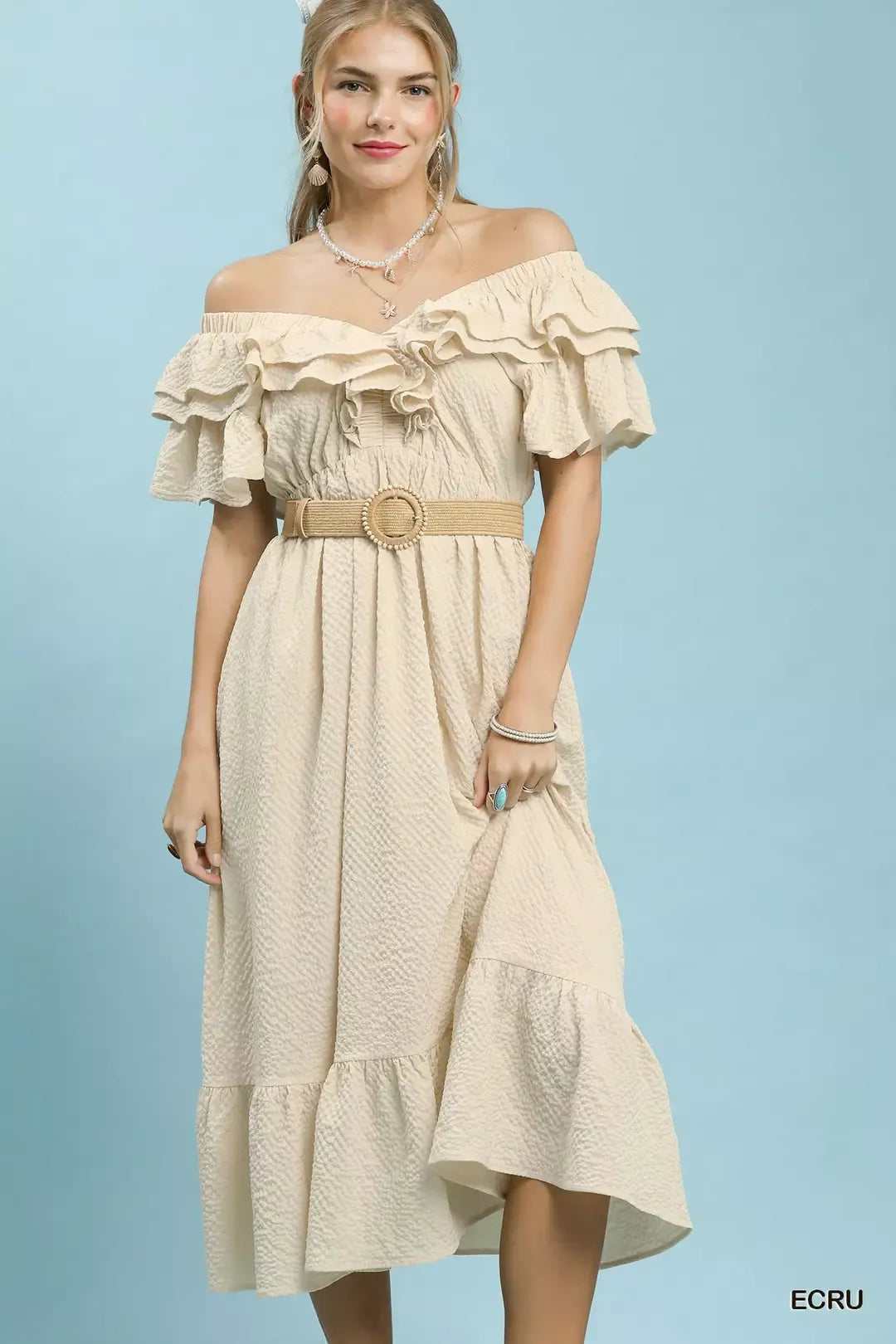 Umgee Textured Ruffle Midi Dress