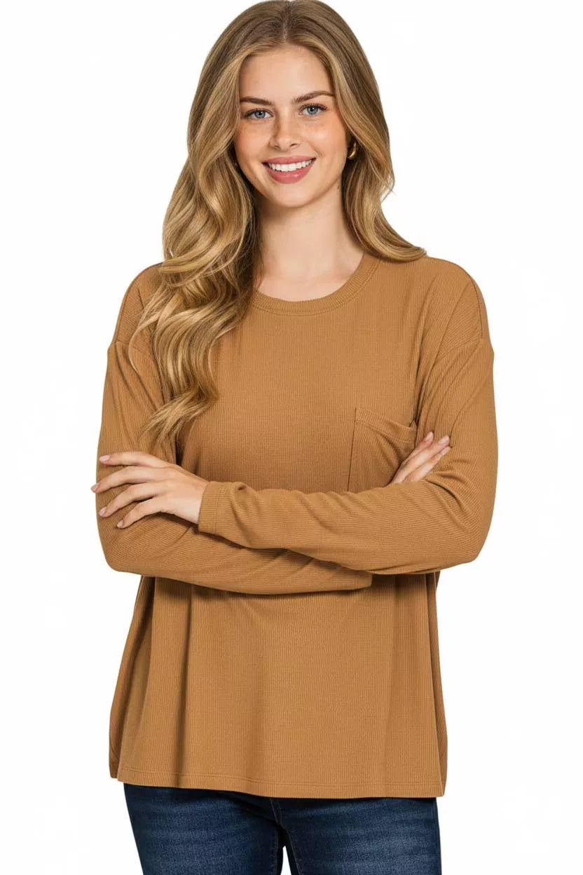 Zenana Ribbed Rayon Span Dolman Sleeve Top