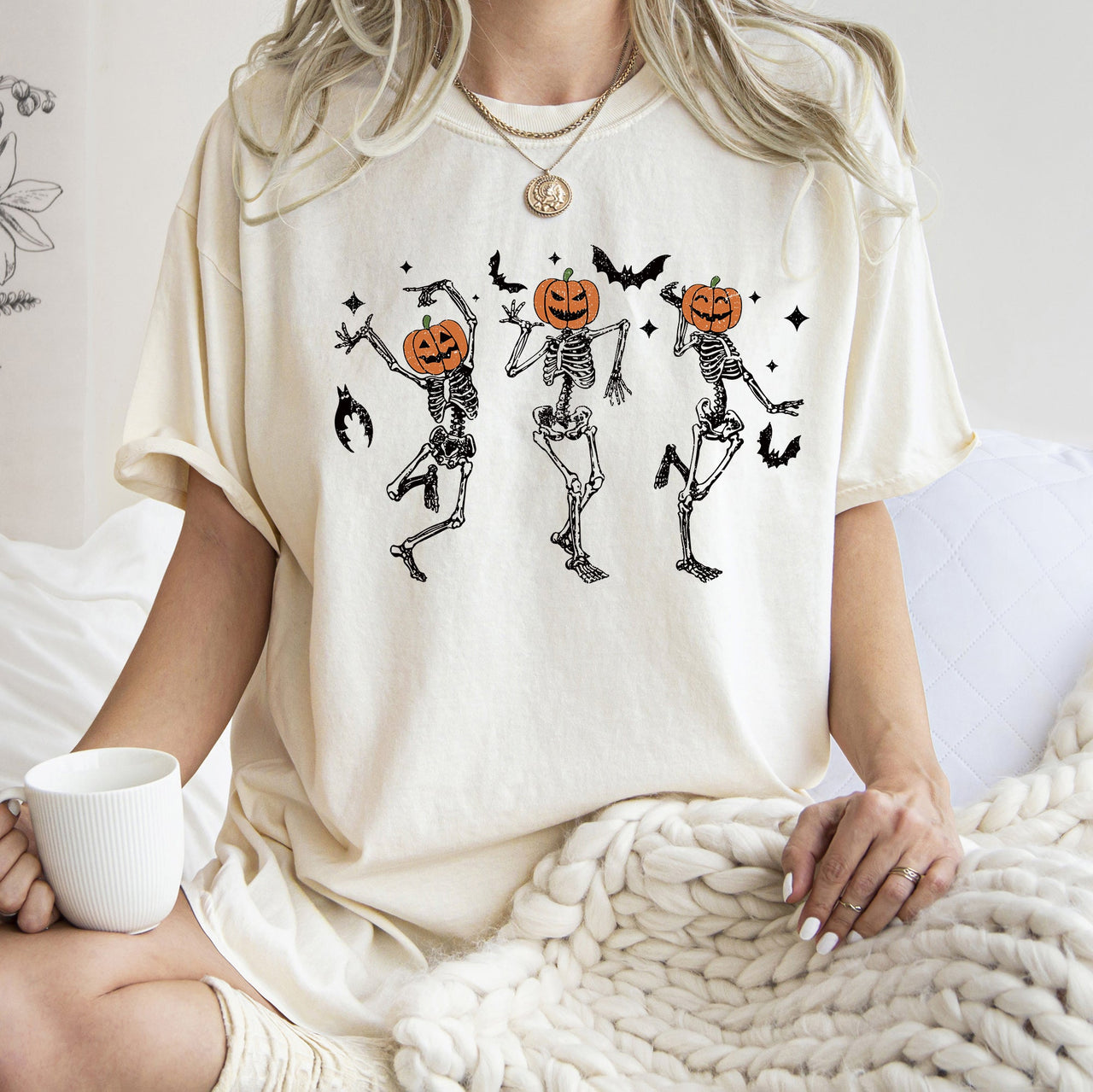 Dancing Pumpkin Skeletons Retro Halloween Night Parade Design Comfort Colors Tee