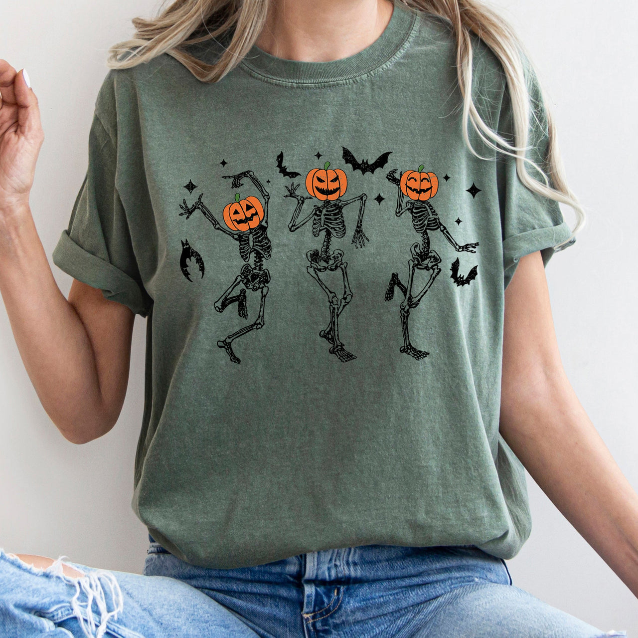 Dancing Pumpkin Skeletons Retro Halloween Night Parade Design Comfort Colors Tee