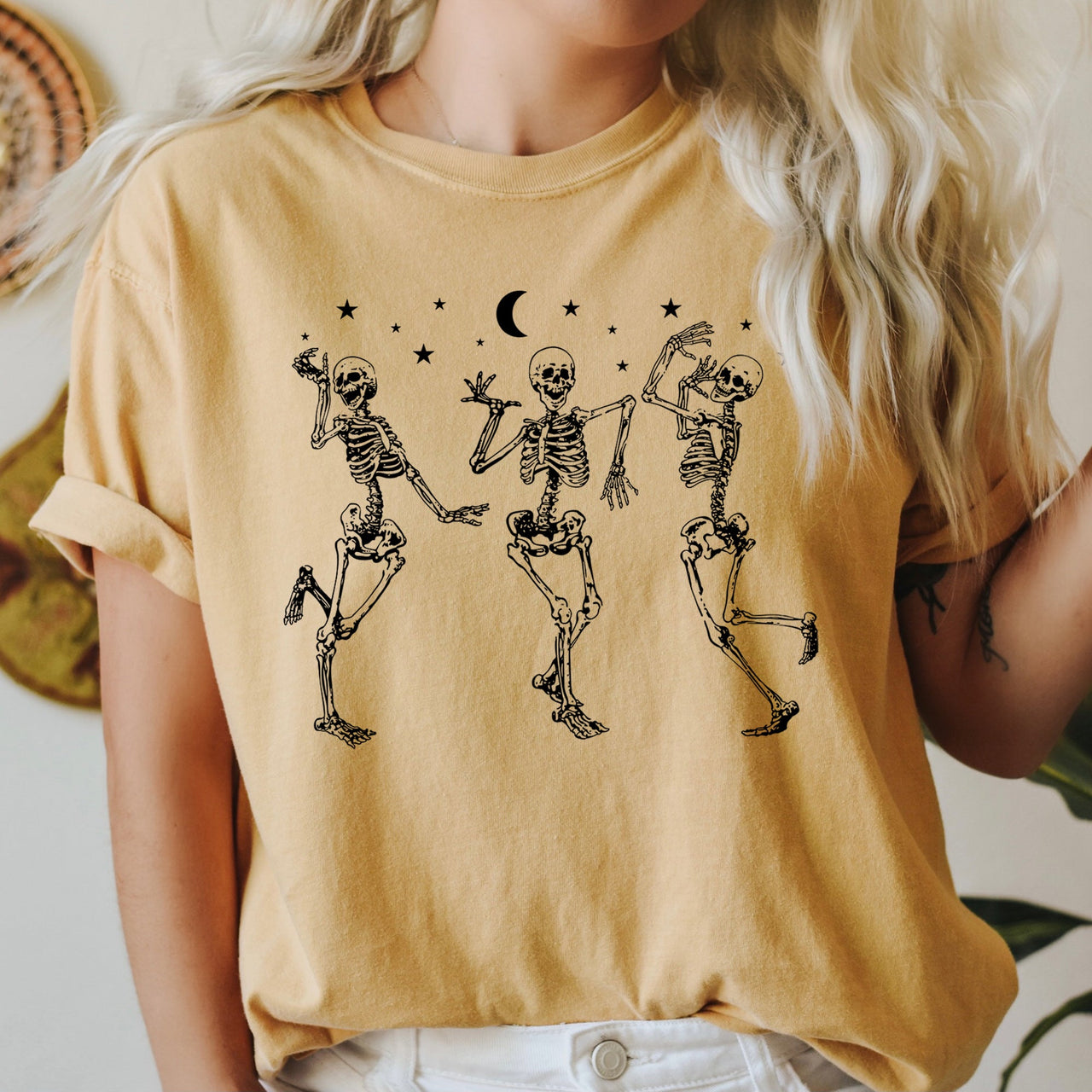 Dancing Skeletons At Night Retro Halloween Night Runway Parade Of Spooky Moonlight Comfort Colors Tee