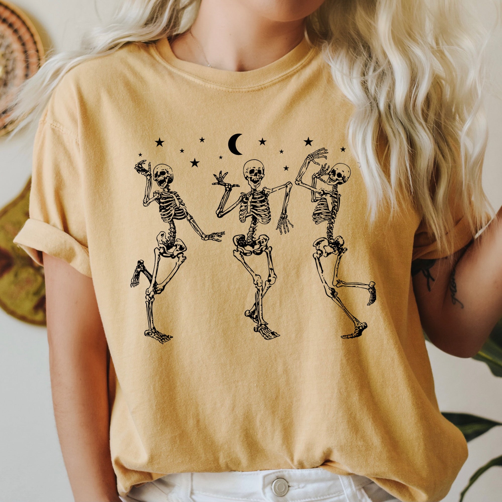 Dancing Skeletons At Night Retro Halloween Night Runway Parade Of Spooky Moonlight Comfort Colors Tee