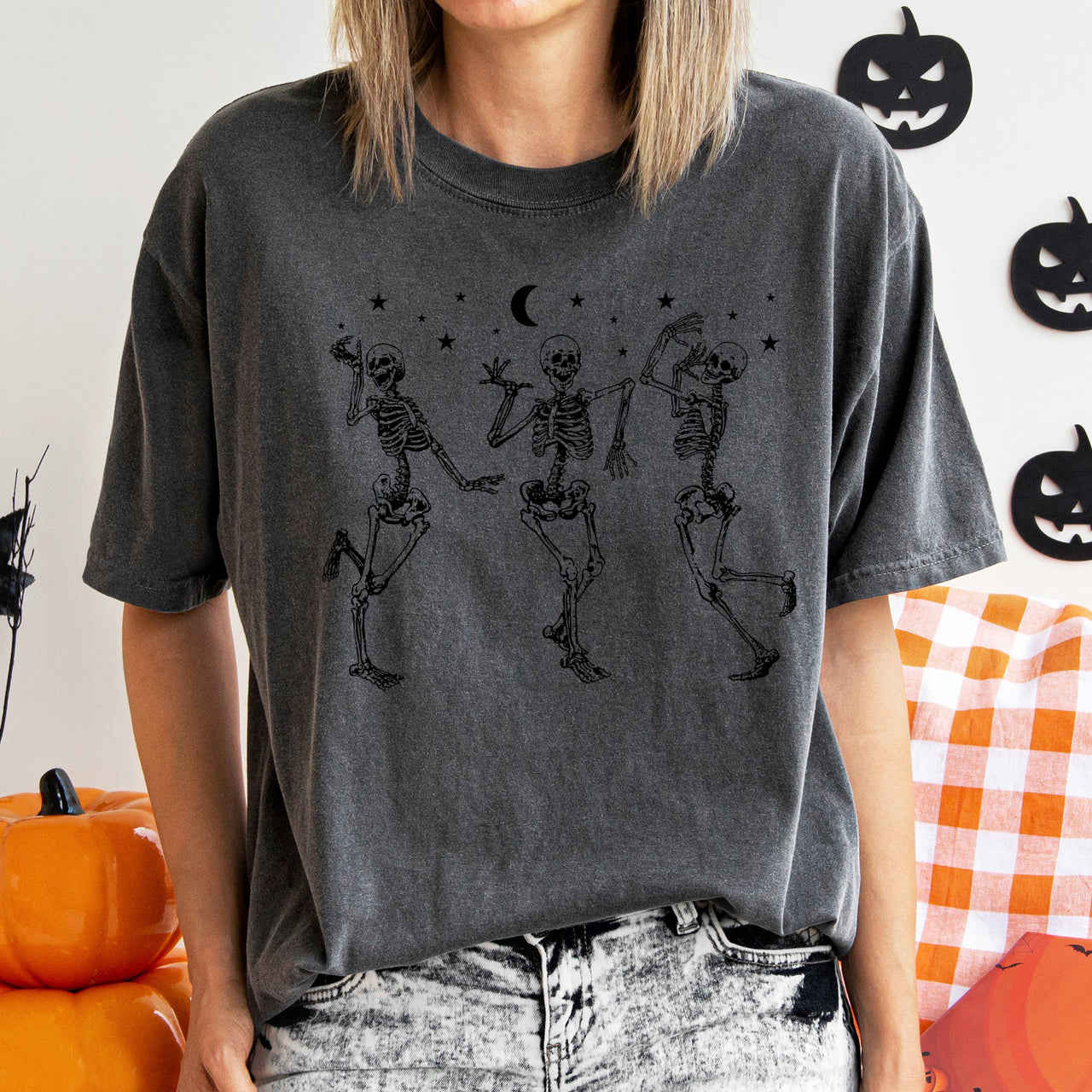 Dancing Skeletons At Night Retro Halloween Night Runway Parade Of Spooky Moonlight Comfort Colors Tee