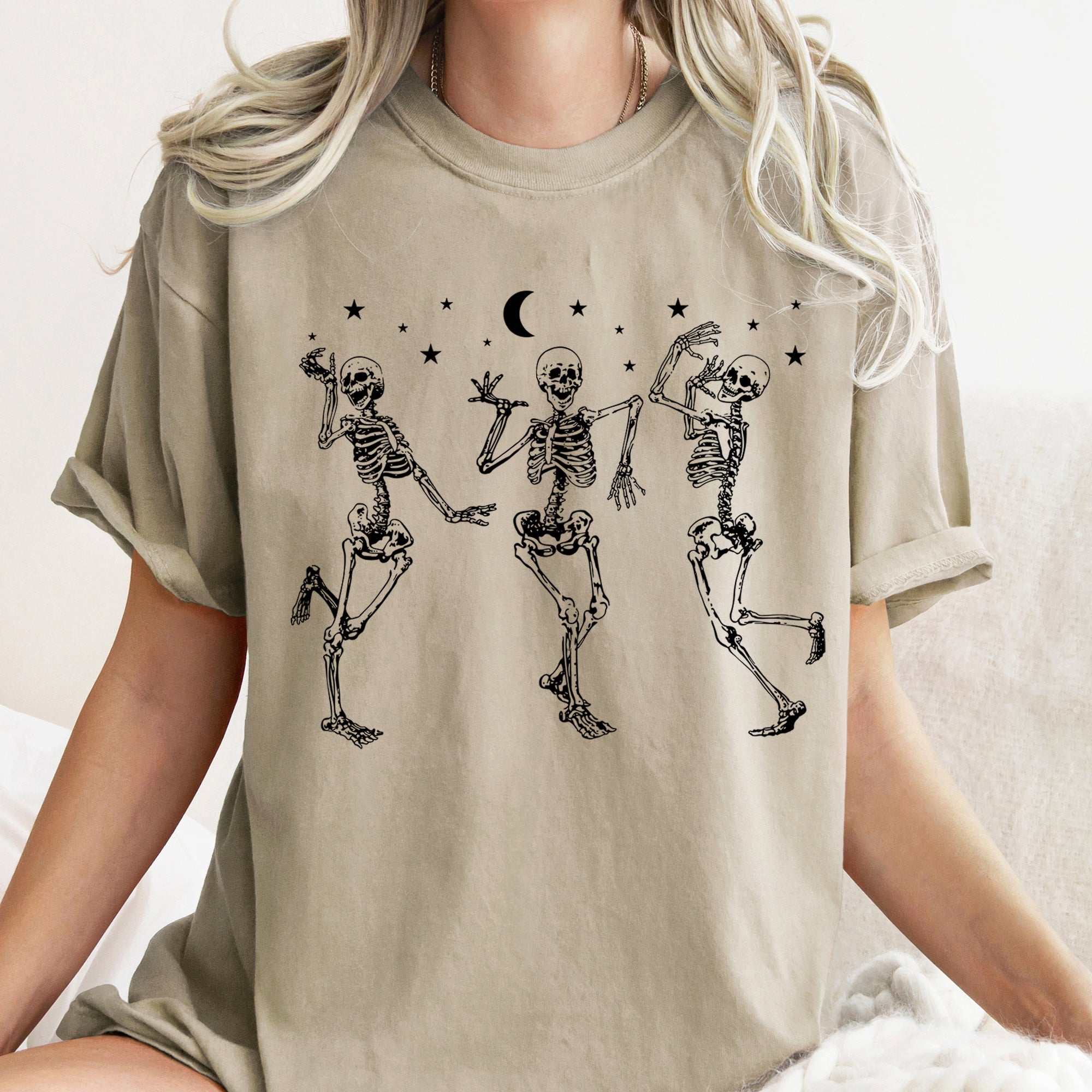 Dancing Skeletons At Night Retro Halloween Night Runway Parade Of Spooky Moonlight Comfort Colors Tee