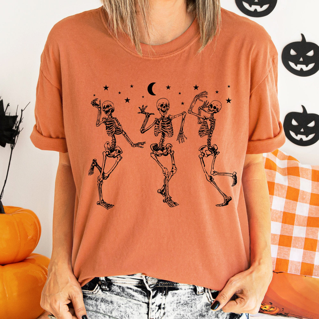 Dancing Skeletons At Night Retro Halloween Night Runway Parade Of Spooky Moonlight Comfort Colors Tee