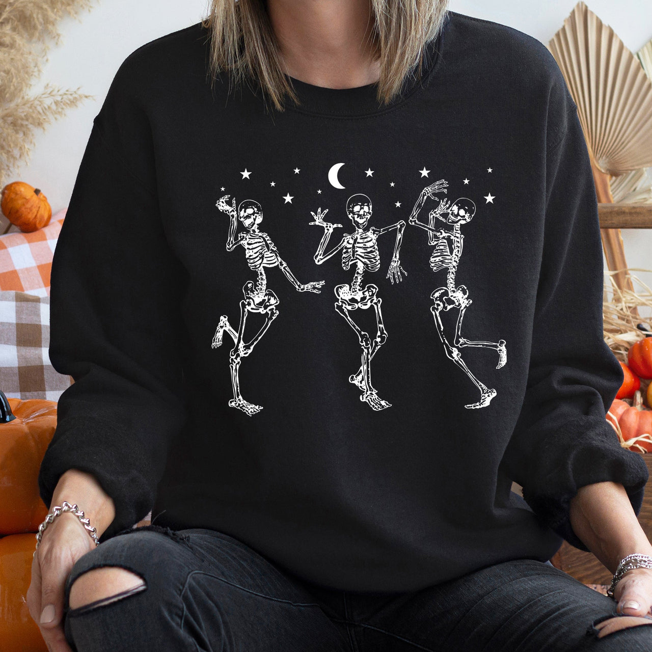 Dancing Skeletons Moon Vintage Halloween Night Festival Edition Deluxe Cozy Sweatshirt