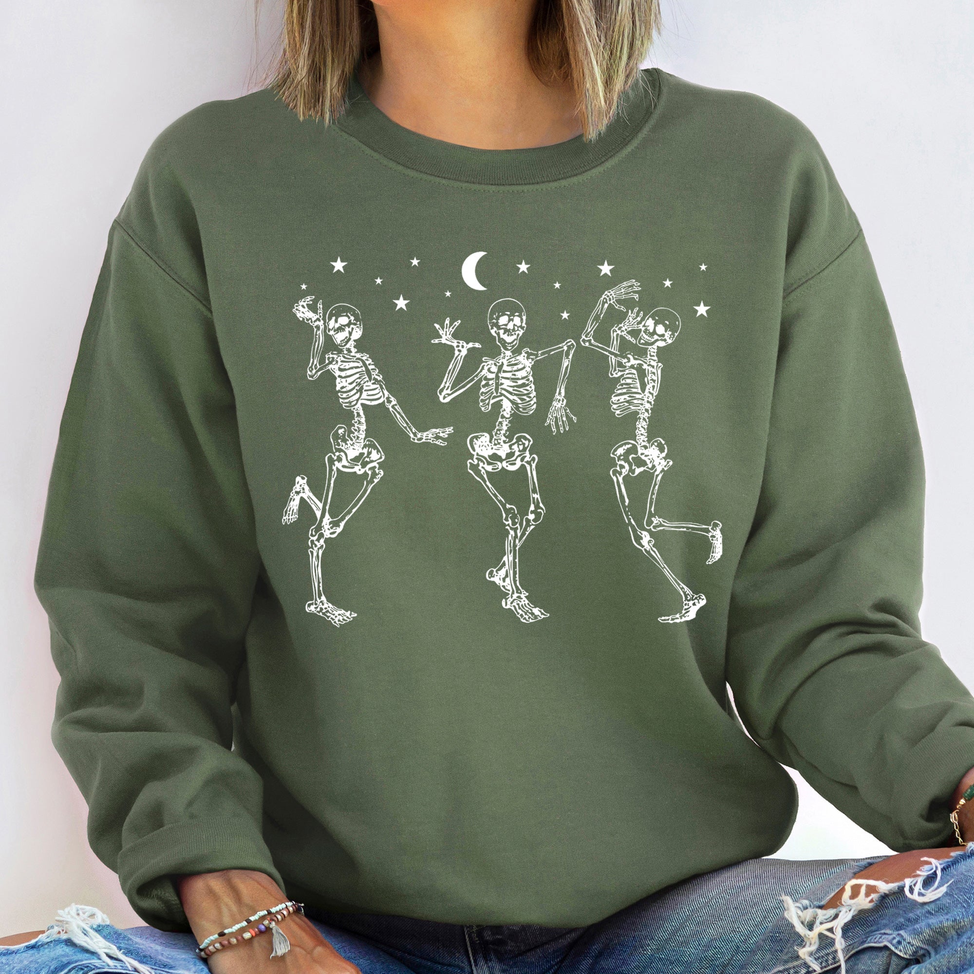 Dancing Skeletons Moon Vintage Halloween Night Festival Edition Deluxe Cozy Sweatshirt