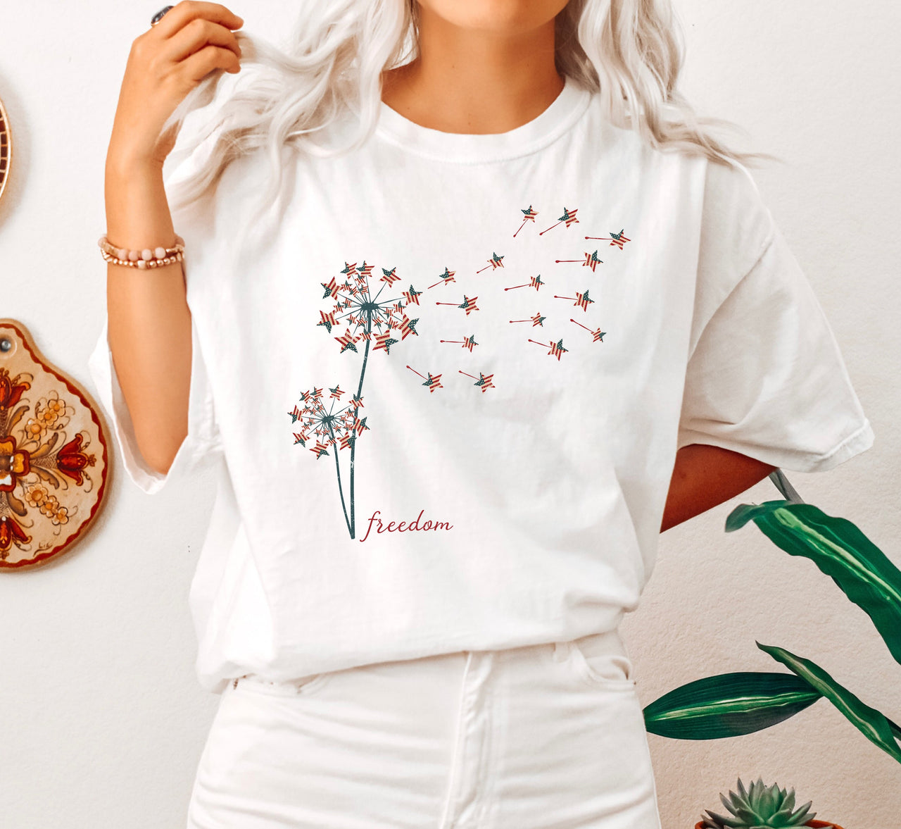 Freedom Dandelion With American Flag Patriotic Floral Emblem Edition Comfort Colors Tee