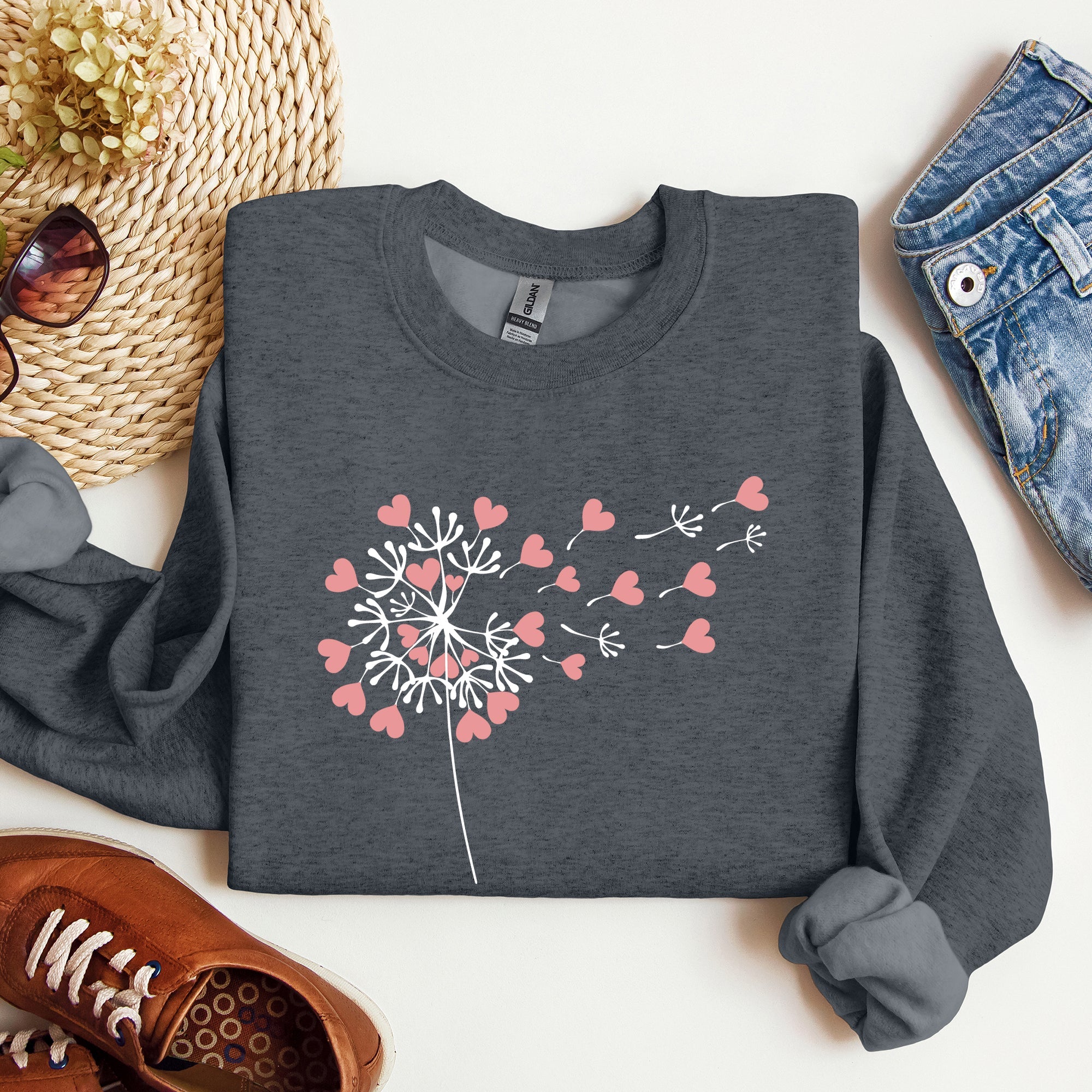 Dandelion Hearts Flower Artwork Print Featuring Whimsical Petals And Love Motifs Sweatshirt