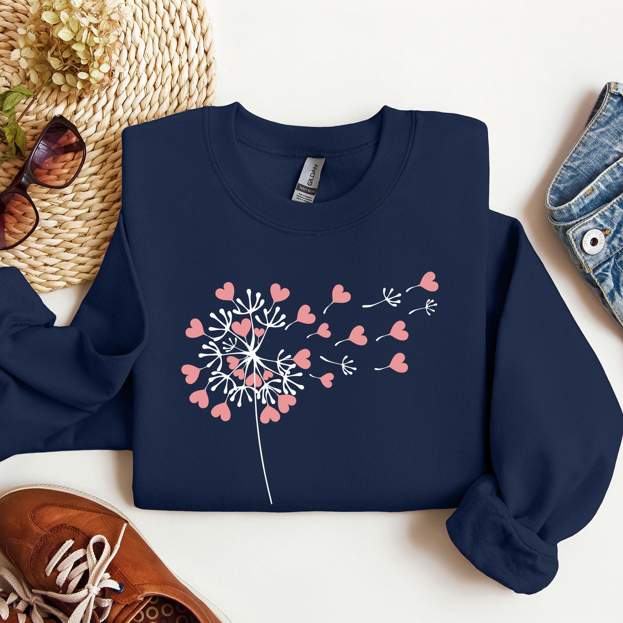 Dandelion Hearts Flower Artwork Print Featuring Whimsical Petals And Love Motifs Sweatshirt