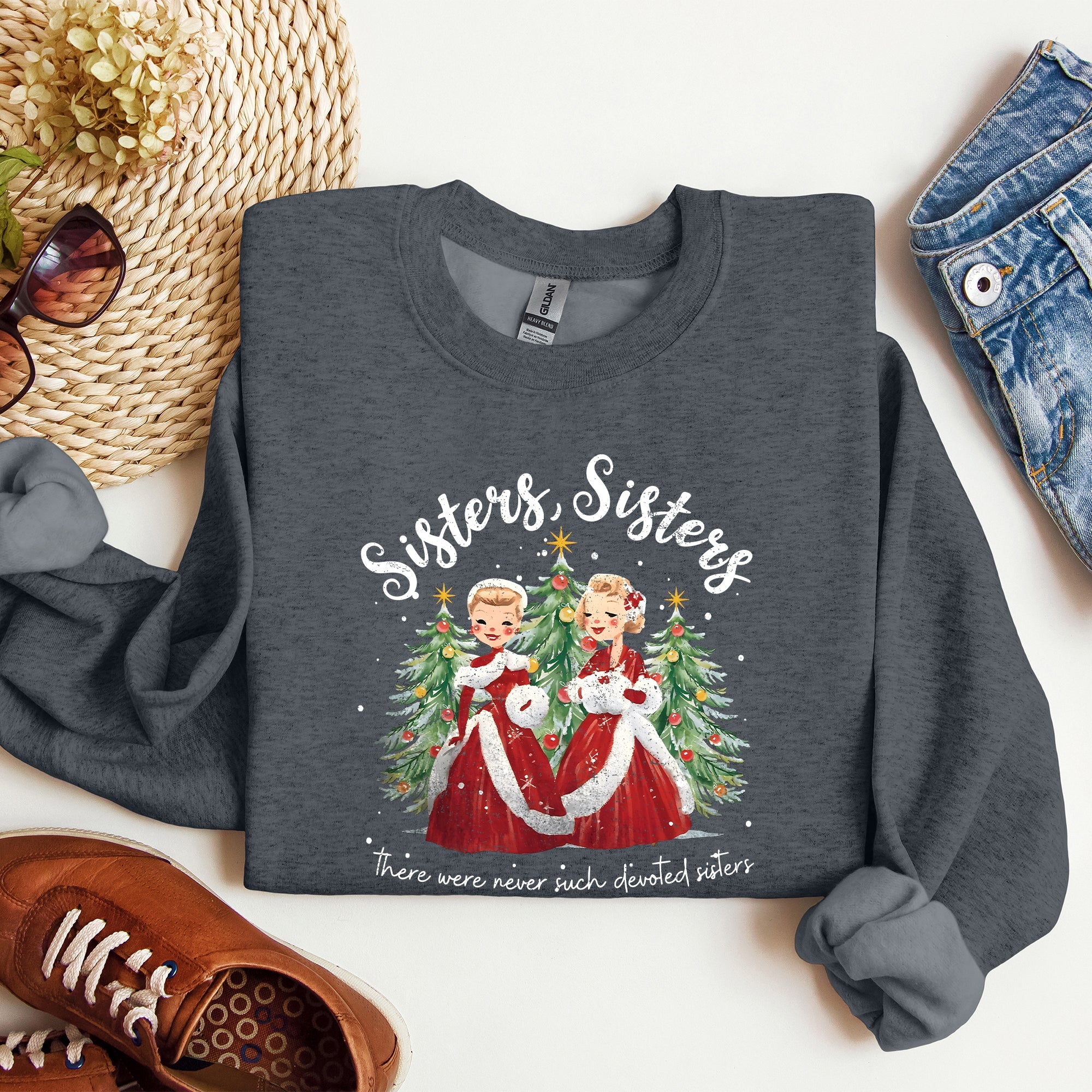 Sisters White Christmas Movie Inspired Classic Musical Cozy Cotton Blend Sweatshirt