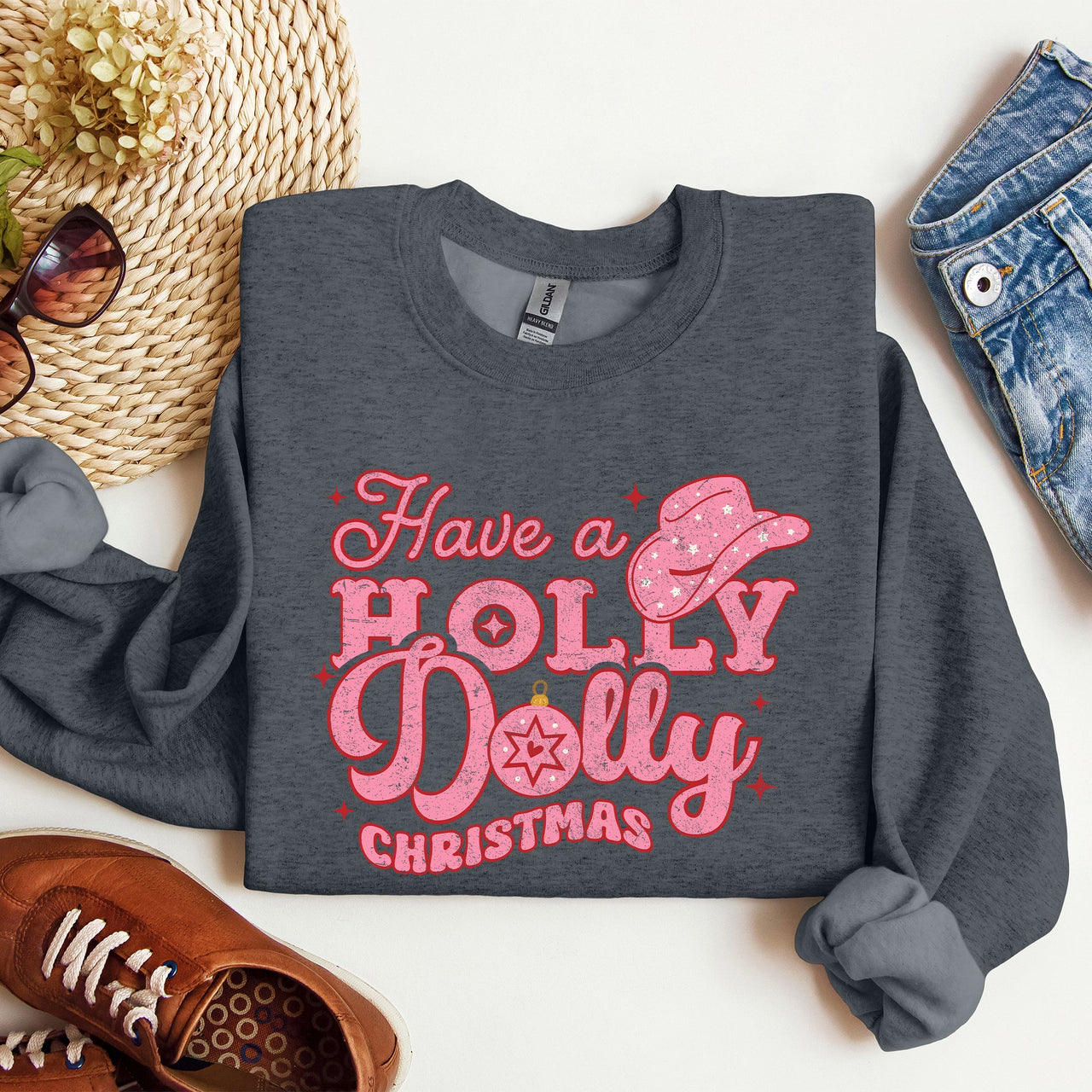 Holly Dolly Christmas Country Music Holiday Cheer Festive Cozy Vibe Graphic Sweatshirt