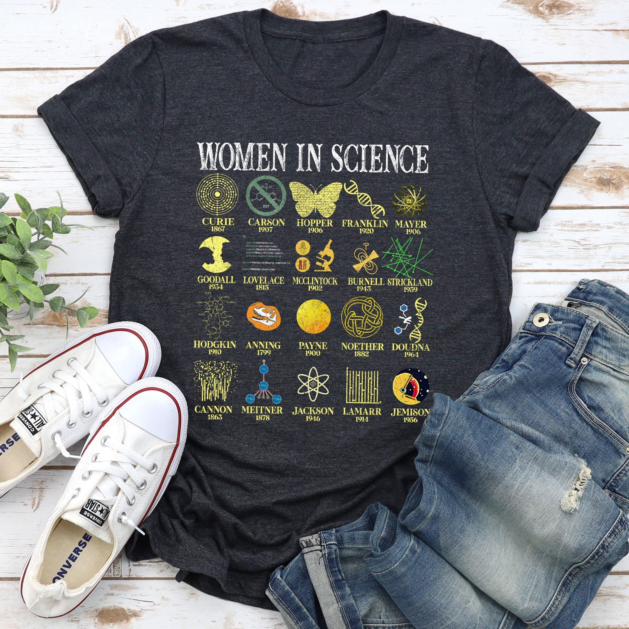 Women In Science STEM Teacher Illustrated Design For Educators And Students Graphic Tee