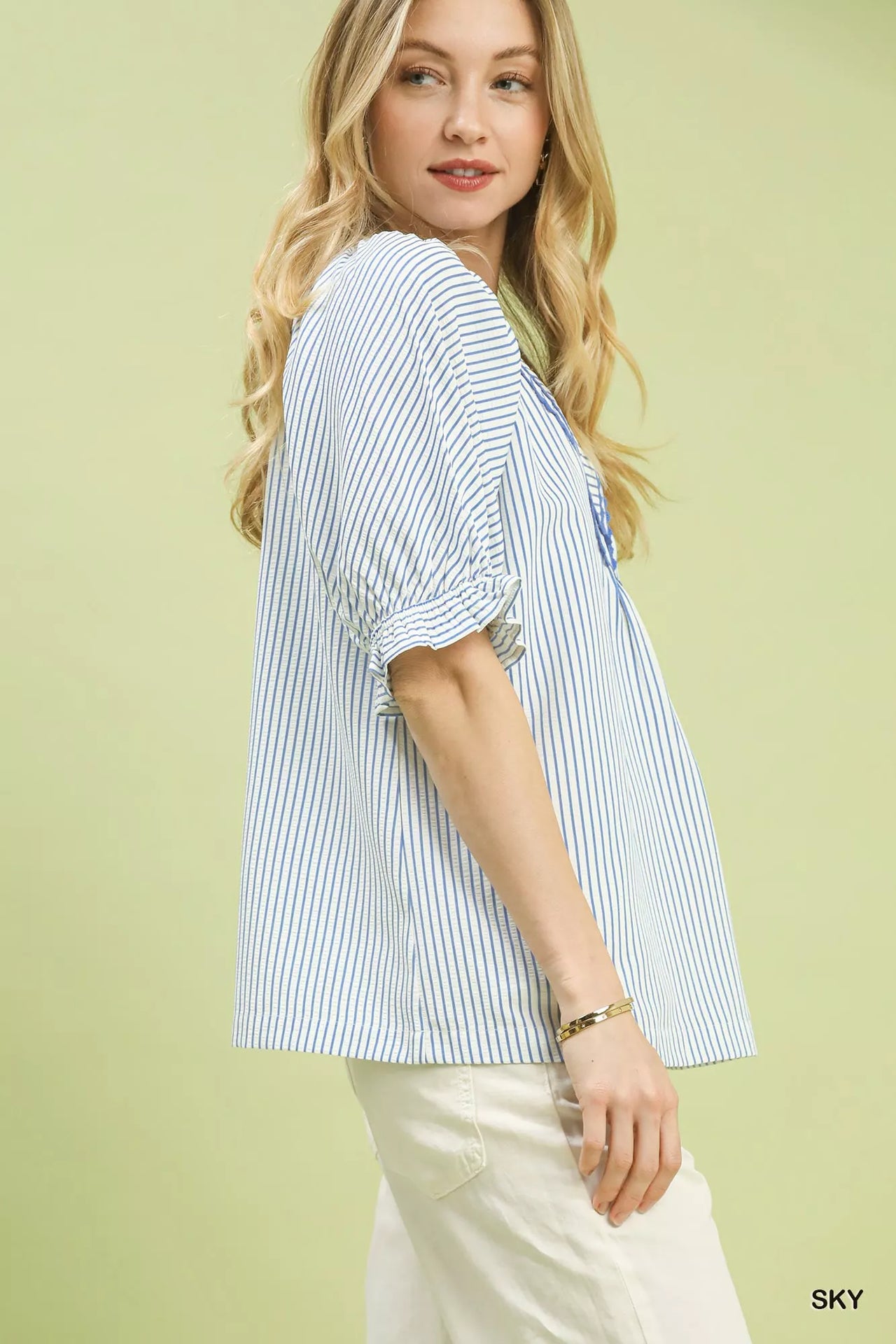 Umgee Stripe V-Neck Blouse