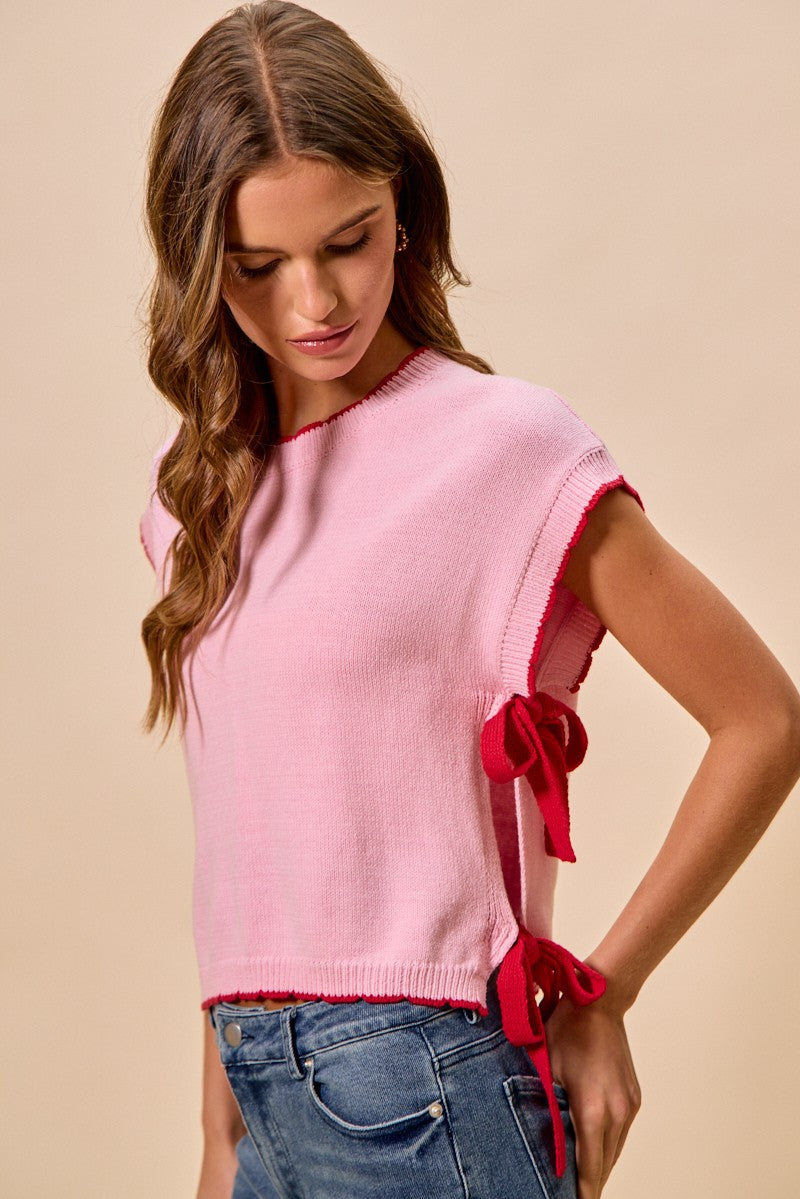SO ME Lightweight Sweater Dolman Side Ribbon Tie Top