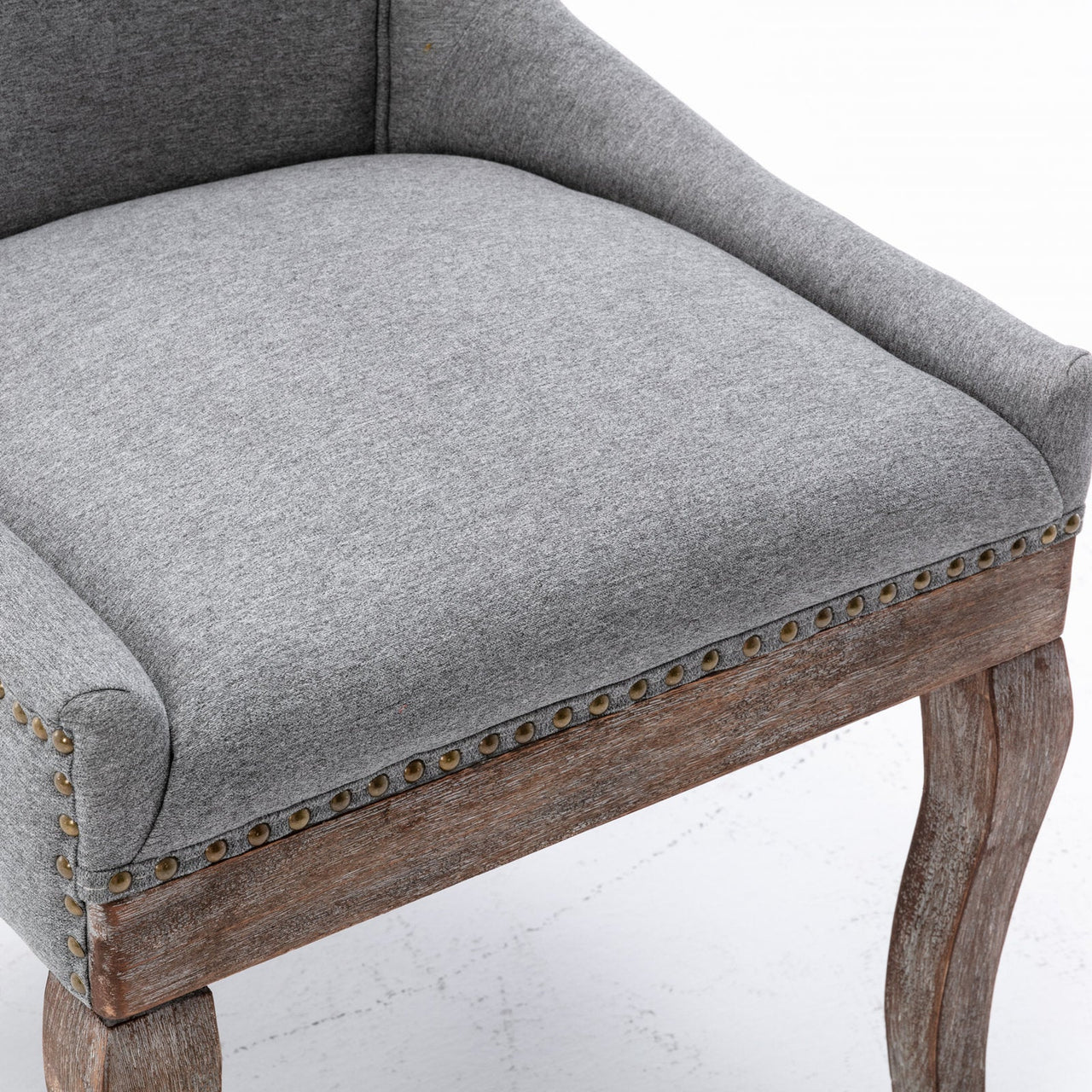 A&A Furniture Ultra Side Dining Chair with Thickened Fabric and Solid Wood Legs, Bronze Nail Head, Set of 2, Gray
