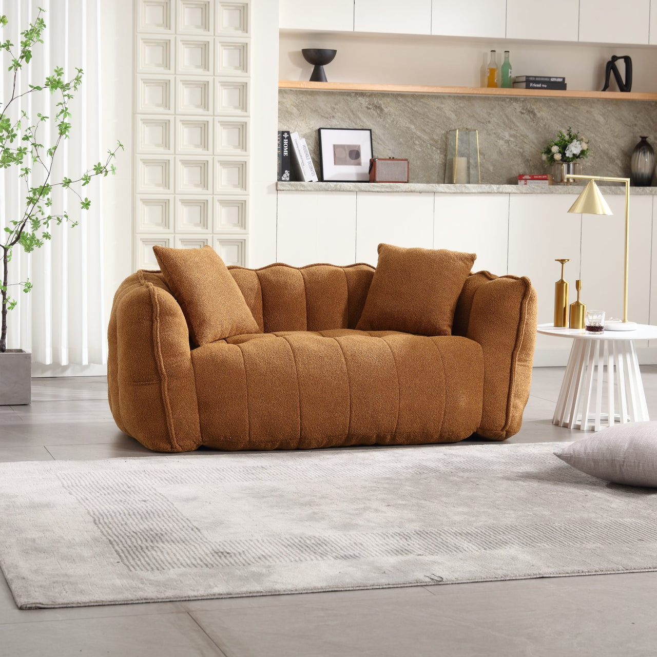 Cozy Beanbag Chair with High Resilience Foam Core for Two - Yellow Chenille, 66x35x25 inches