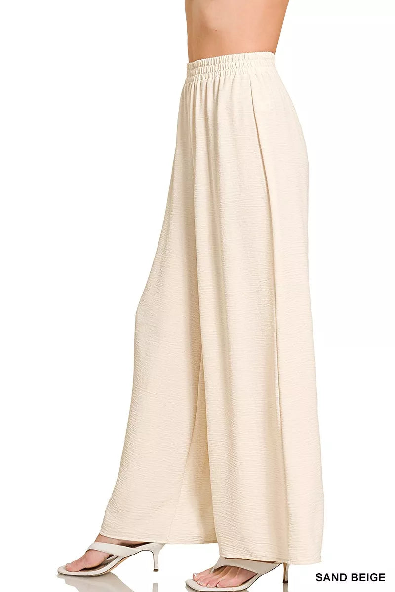 Zenana Woven Airflow Elastic Waistband Pants