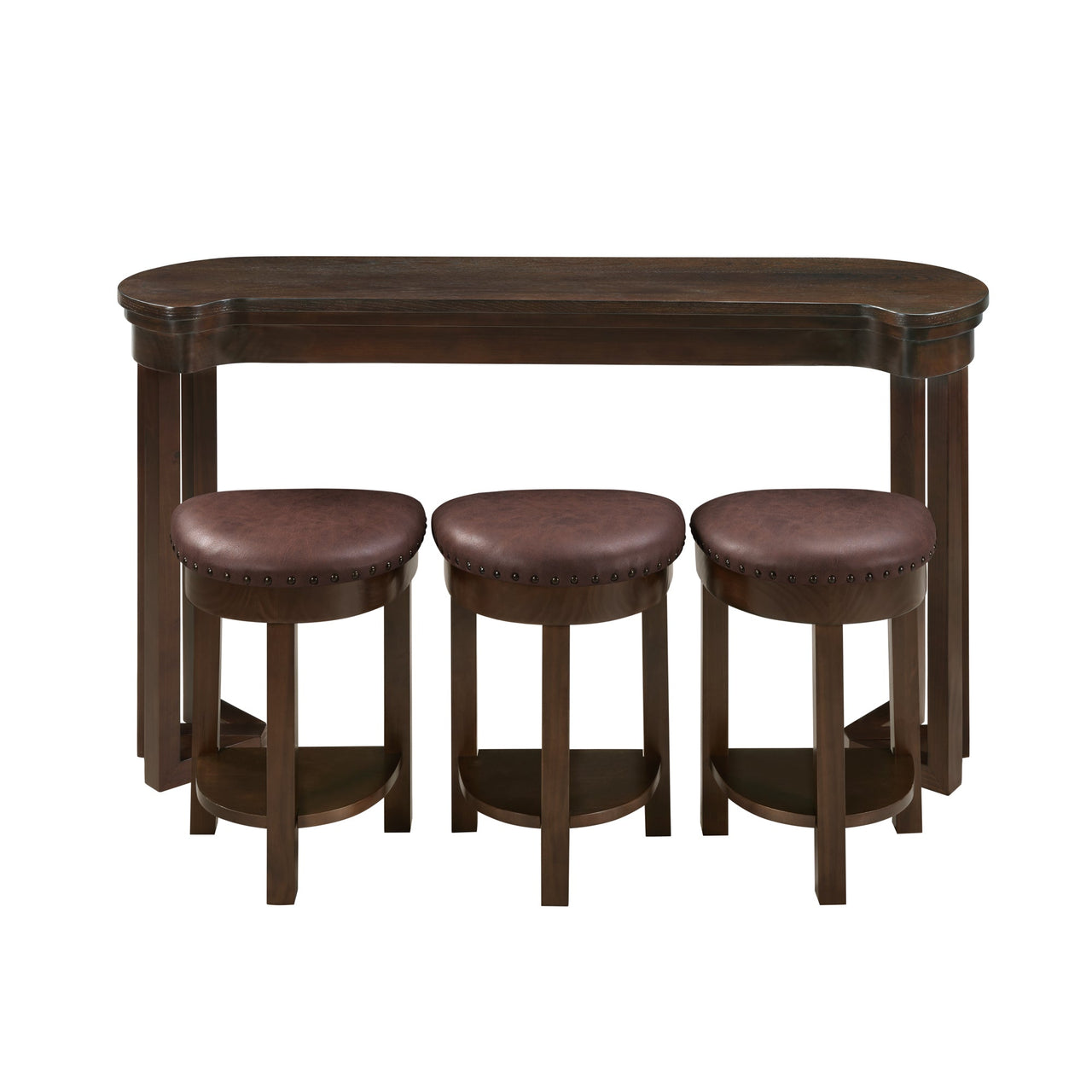 4 Piece Bar Table Set with3 PU Upholstered Bar Stools, Breakfast Table with 3 Padded Stools Solid Wood Counter Height Dining Table Set for Living Room, Dining Room.  Espresso