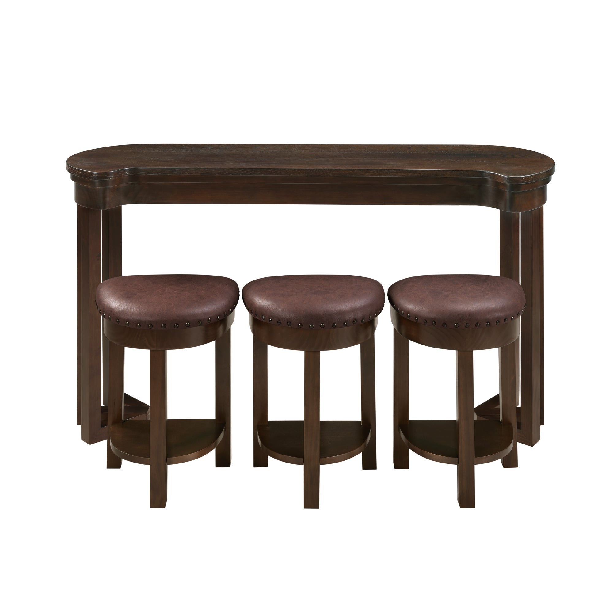 4 Piece Bar Table Set with3 PU Upholstered Bar Stools, Breakfast Table with 3 Padded Stools Solid Wood Counter Height Dining Table Set for Living Room, Dining Room.  Espresso