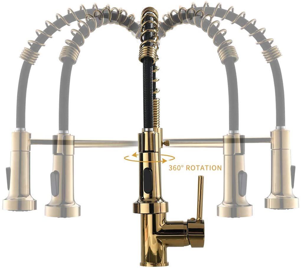 Commercial Black and Gold Kitchen Faucet with Pull Down Sprayer, Single Handle Single Lever Kitchen Sink Faucet