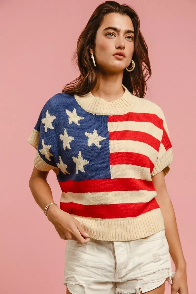 BiBi Star Patches American Flag Sleeveless Sweater