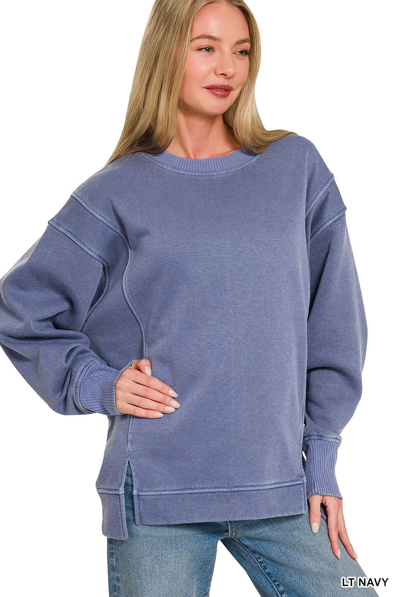 Zenana Pigment Dye Exposed-seam Fleece Sweatshirt