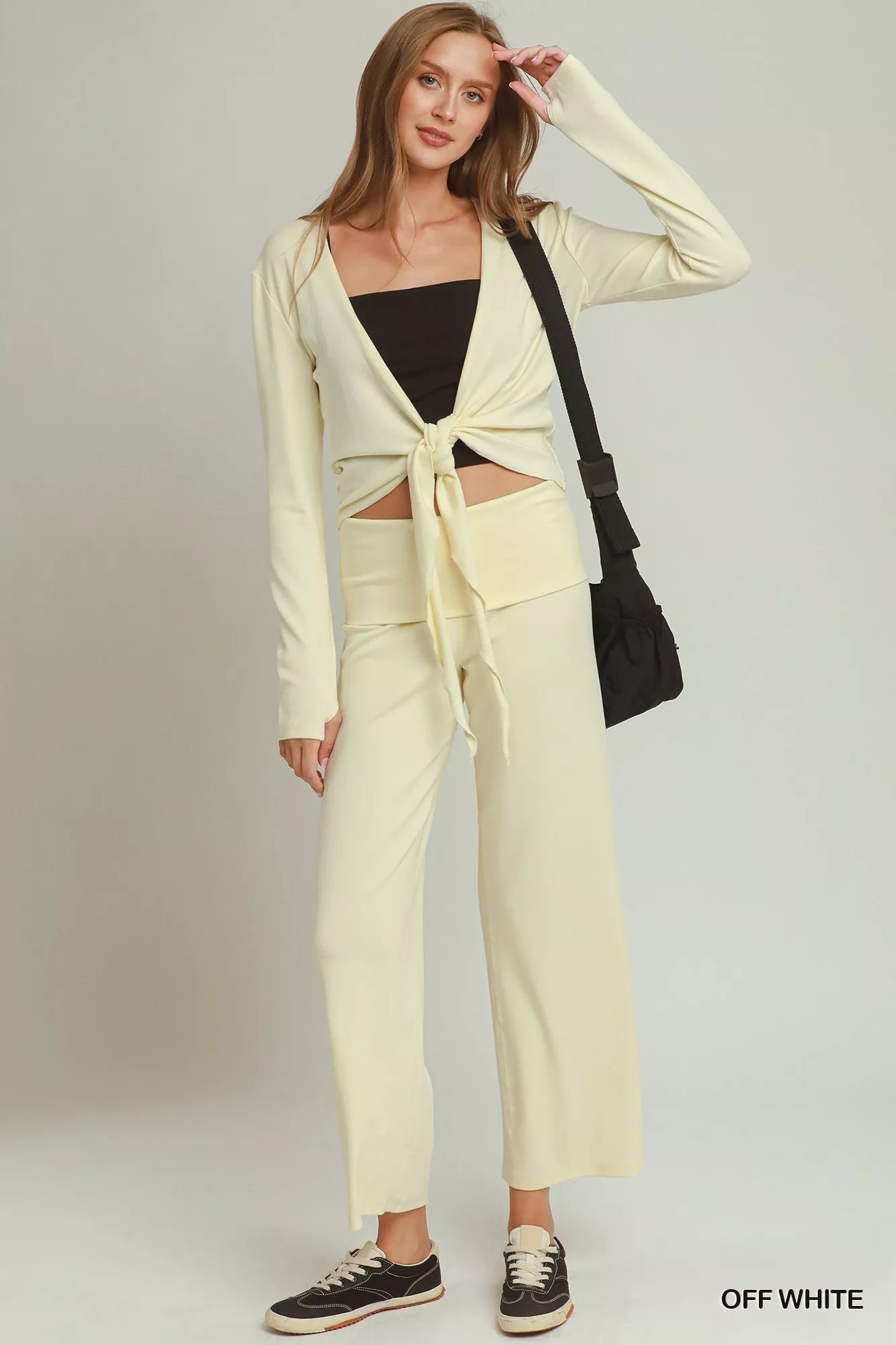 Umgee Cotton Viscose Folded Waistband Straight Leg Pants
