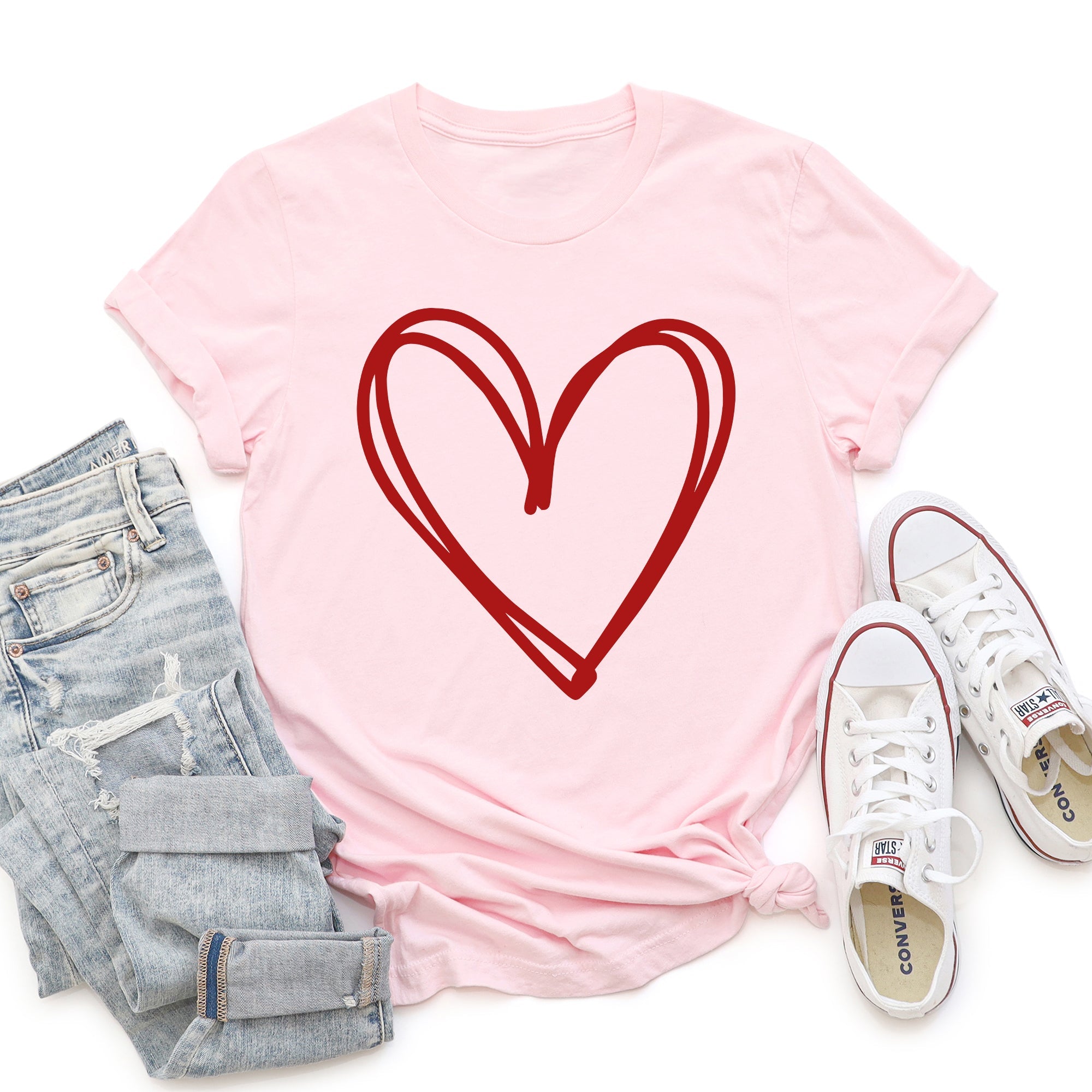 Double Heart Sketch Doodle Love Valentine Theme Hand Drawn Hearts And Expressive Script Typography Graphic Tee