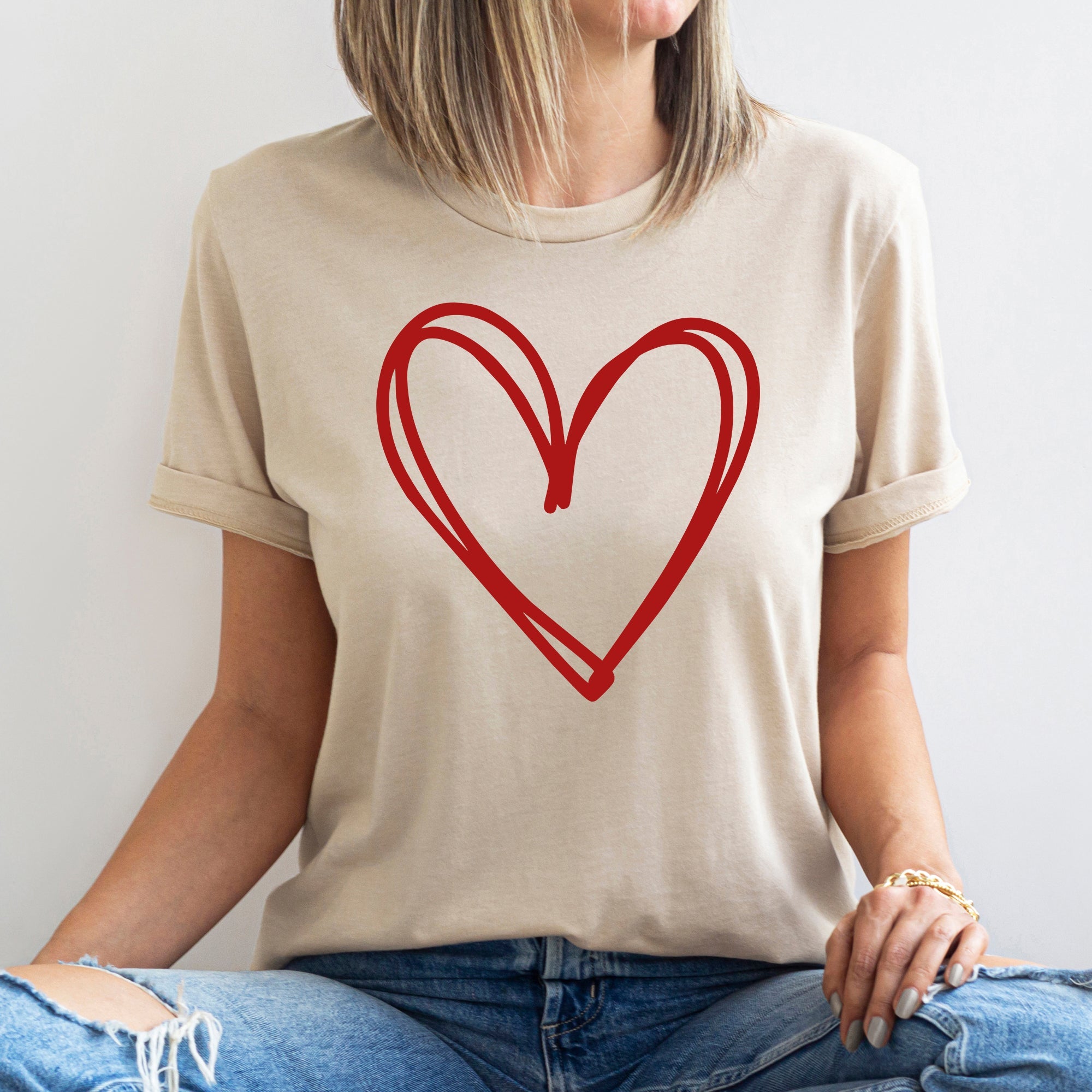 Double Heart Sketch Doodle Love Valentine Theme Hand Drawn Hearts And Expressive Script Typography Graphic Tee