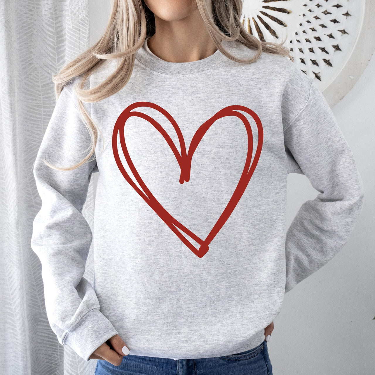 Double Heart Sketch Doodle Love Valentine Themed Cozy Graphic Illustration With Bold Lines And Hearts Sweatshirt