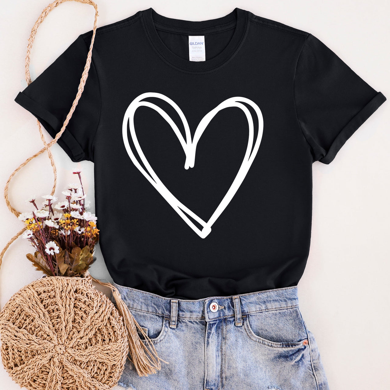 Double Heart Sketch Doodle Love Valentine Theme Hand Drawn Hearts And Expressive Script Typography Graphic Tee