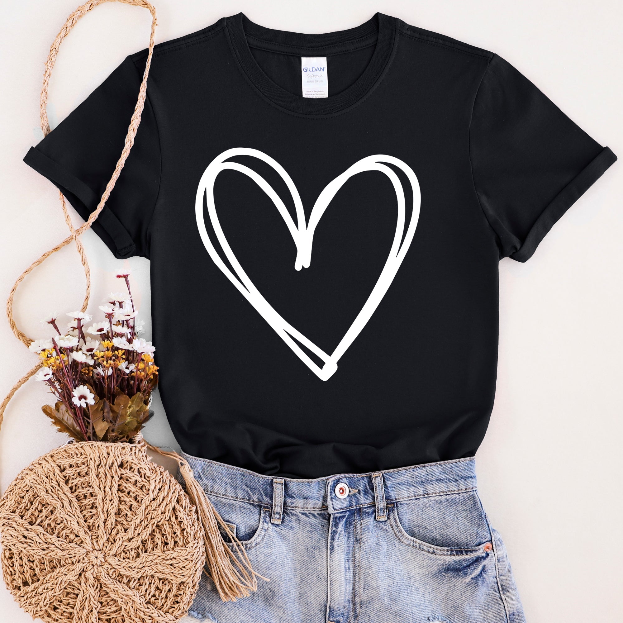 Double Heart Sketch Doodle Love Valentine Theme Hand Drawn Hearts And Expressive Script Typography Graphic Tee