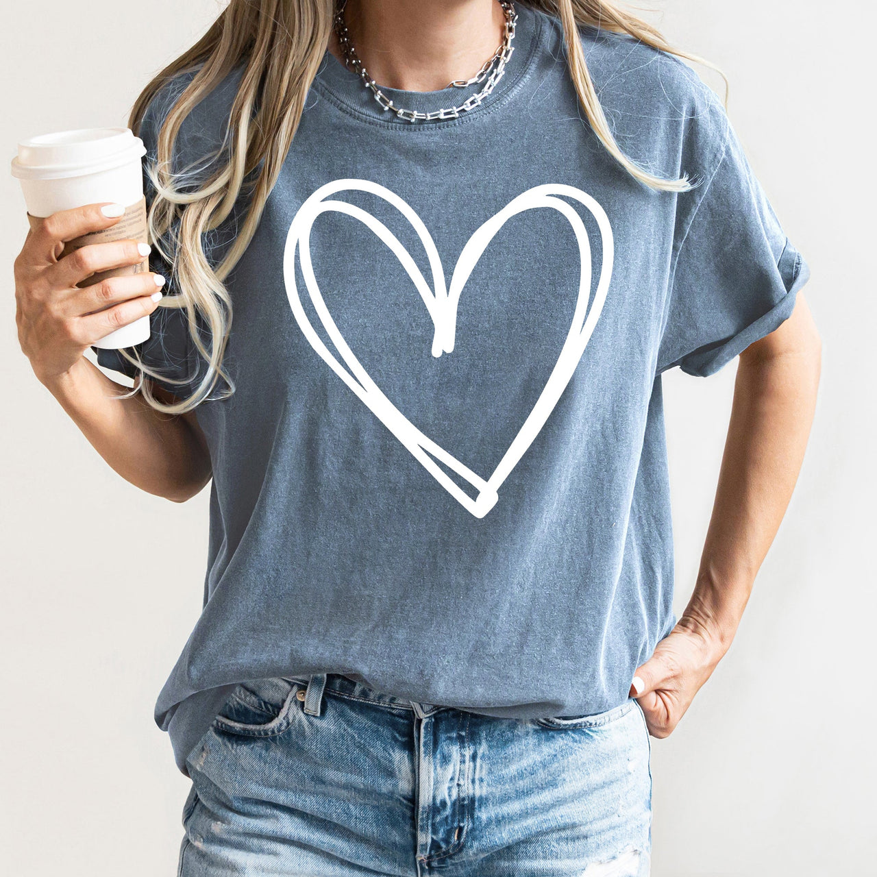 Double Heart Sketch Doodle Love Valentine's Day Edition Premium Soft Comfort Colors Tee