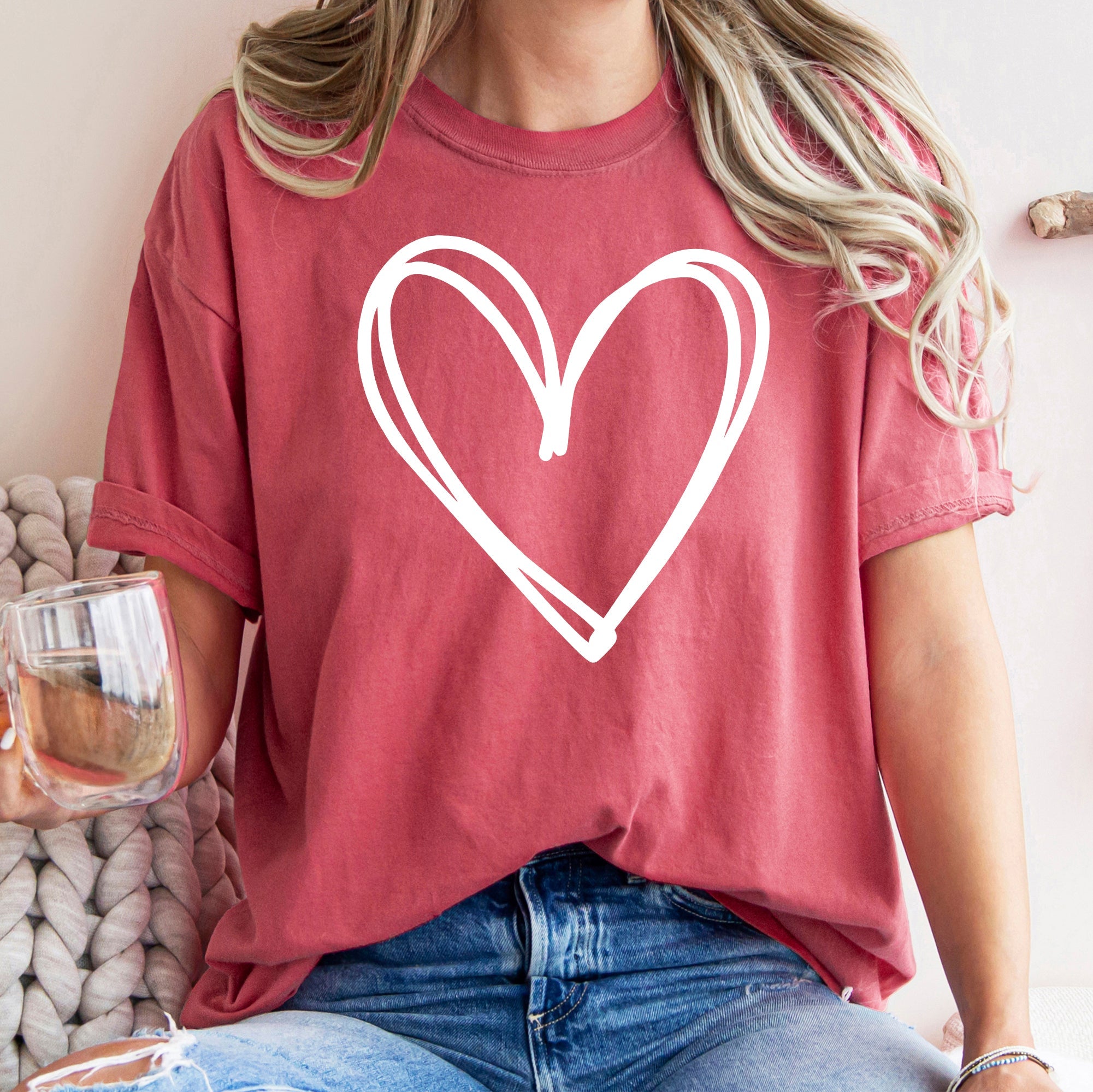 Double Heart Sketch Doodle Love Valentine's Day Edition Premium Soft Comfort Colors Tee