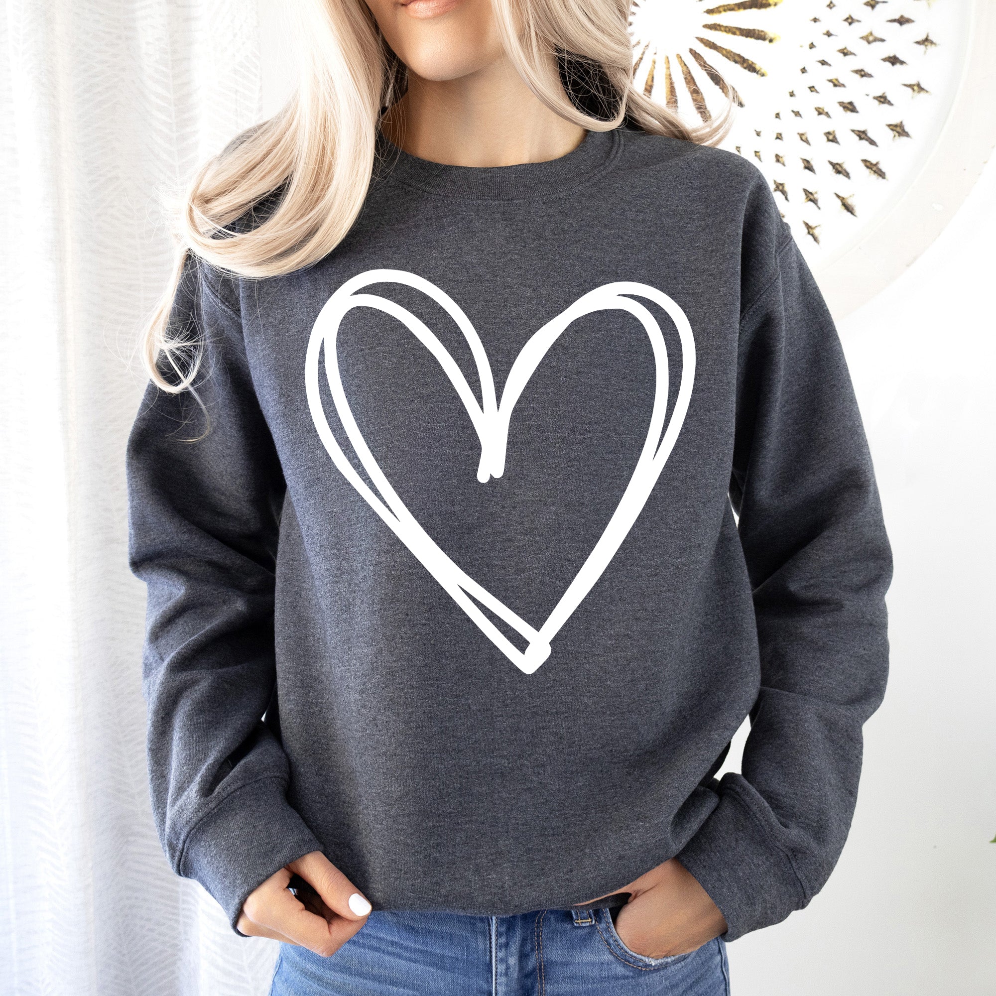 Double Heart Sketch Doodle Love Valentine Themed Cozy Graphic Illustration With Bold Lines And Hearts Sweatshirt