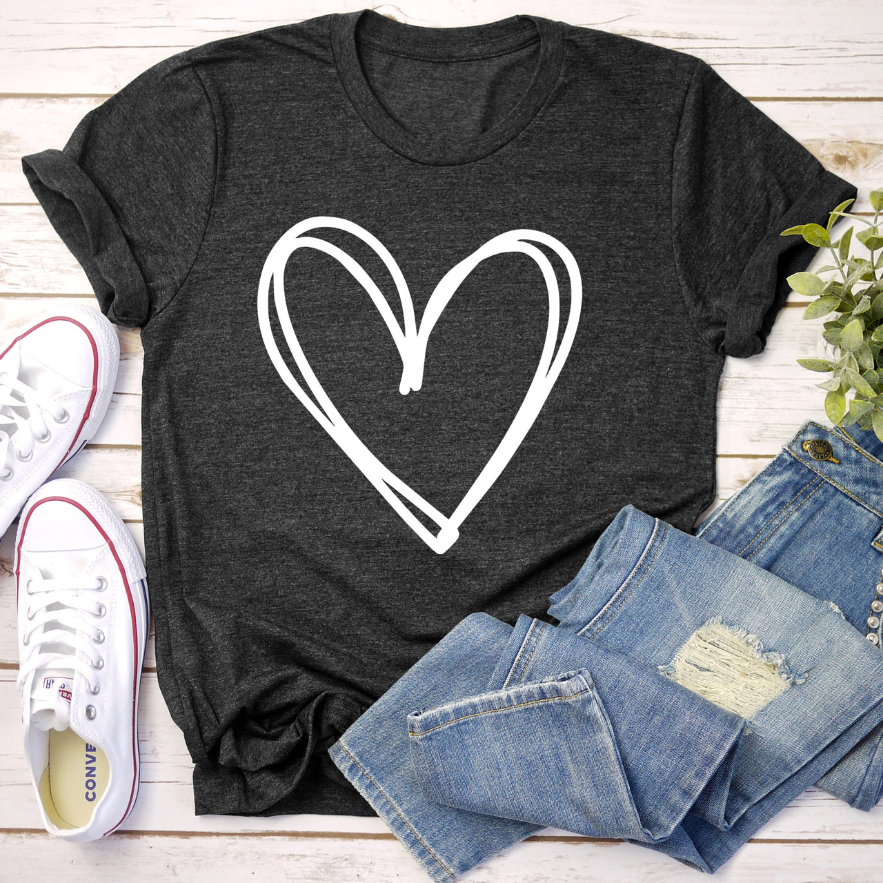 Double Heart Sketch Doodle Love Valentine Theme Hand Drawn Hearts And Expressive Script Typography Graphic Tee