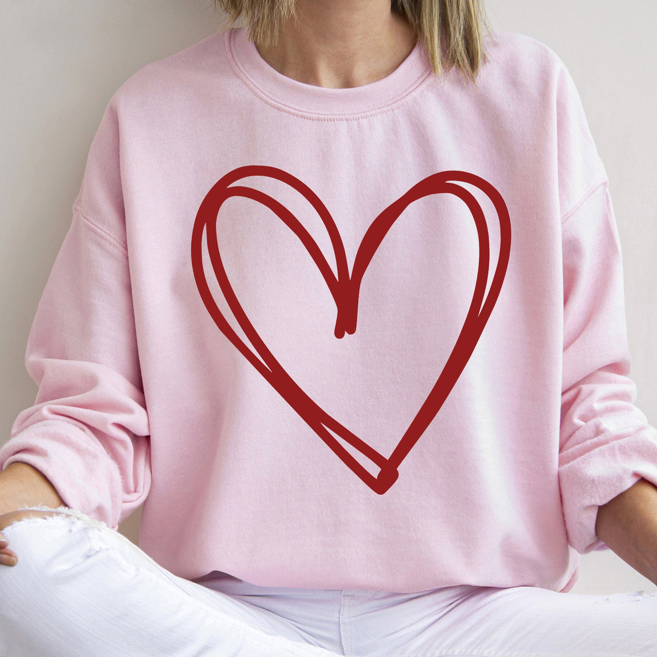 Double Heart Sketch Doodle Love Valentine Themed Cozy Graphic Illustration With Bold Lines And Hearts Sweatshirt