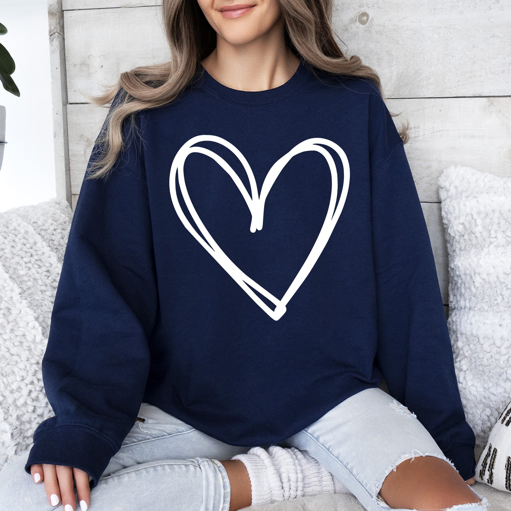 Double Heart Sketch Doodle Love Valentine Themed Cozy Graphic Illustration With Bold Lines And Hearts Sweatshirt