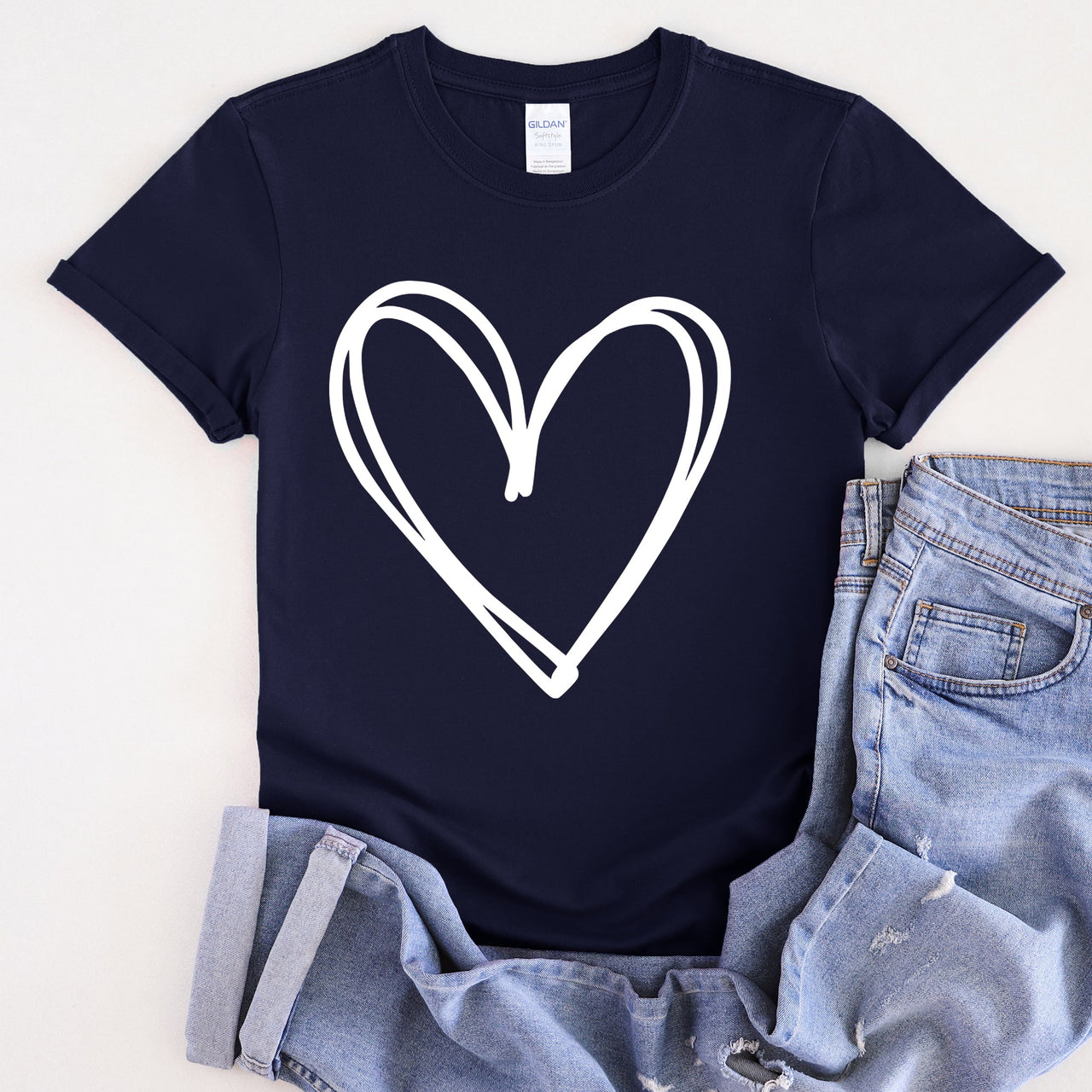 Double Heart Sketch Doodle Love Valentine Theme Hand Drawn Hearts And Expressive Script Typography Graphic Tee